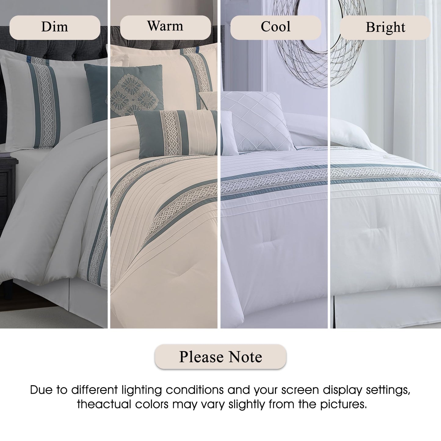 Stratford Park 7 Piece Striped Blue Comforter Set, Queen Size Microfiber Bedding, All Season Polyester Bedding Set, Matching Bed Skirt, Pillows & Shams