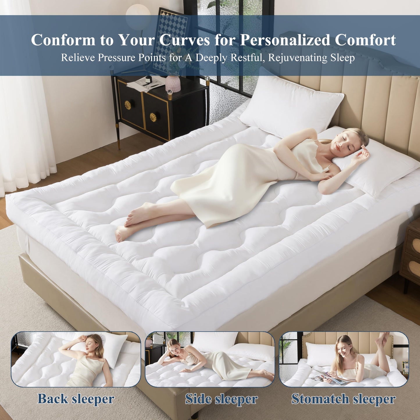 ELNIDO QUEEN® 5 Inch Memory Foam Mattress Topper Queen Size, Breathable Gel Memory Foam Bed Topper, 2000 GSM Fill, Soft Fluffy Supportive Pillow Top Mattress Pad for Back Pain Relief, 80x60x5 Inch