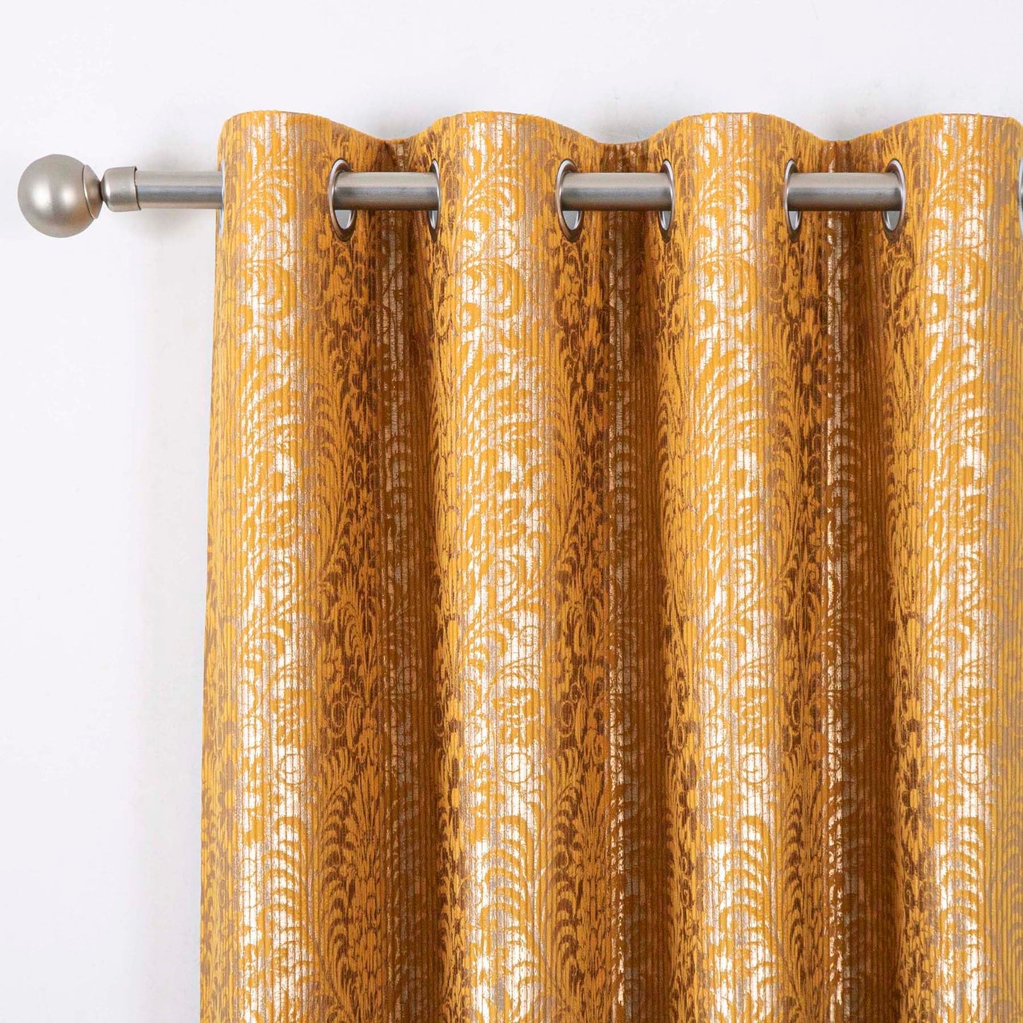 always4u 100% Blackout Damask Foil Print Yellow and Gold Ridged Velvet Curtains 95 Inches Long Drapes 2 Panels Shiny Metallic Window 54 * 95 Inches