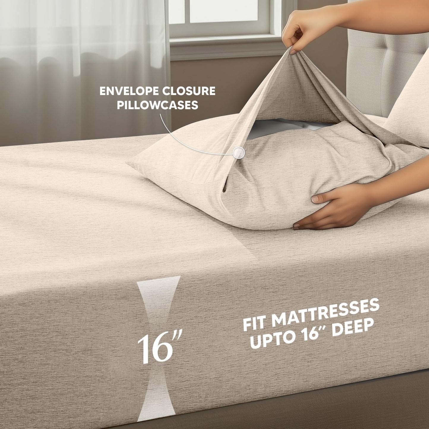 Utopia Bedding Queen Size Sheet Set – 4 Piece Bed Sheets, Soft and Breathable Microfiber, Includes 1 Fitted Sheet, 1 Flat Sheet and 2 Pillowcases – Oeko Tex (Heather Beige)