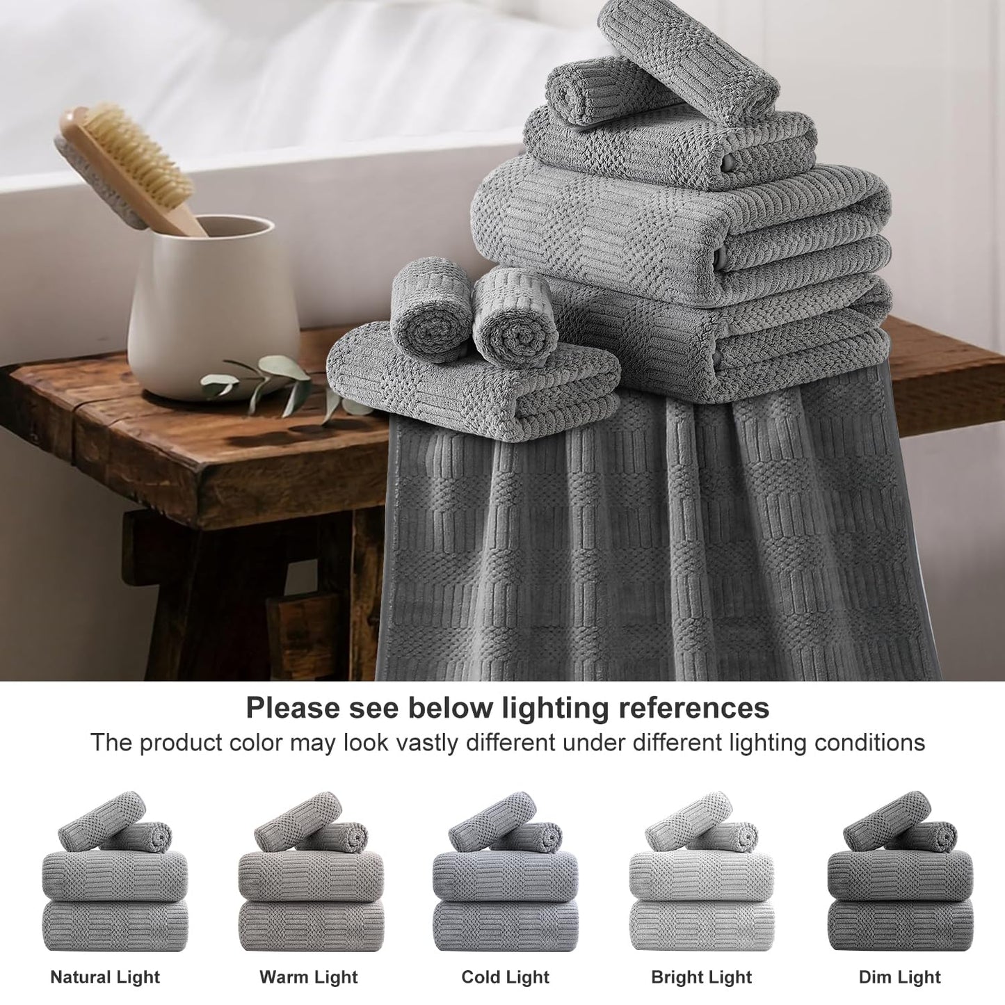 18 Pcs Gray Woven Family Towels Set-6 Bath Sheets,6 Hand Towels,6 Washcloths Soft Microfiber Towels Absorbent Shower Towel Quick Dry Beach Chair Towel Lint Less Towels Set for Bathroom Spa Gym Hotel