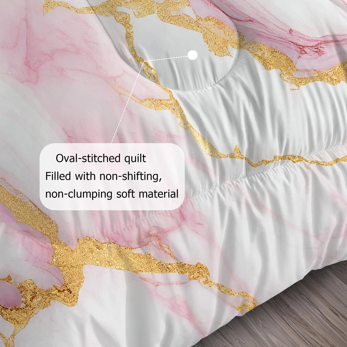 EDGZKO Comforter Set Pink Marble: King Size Bedding Sets for Women Girls Teens Bedroom Luxury Pink Gold Glitter Abstract Marbling Pastel Bed Set 1 Comforter & 2 Pillowcases