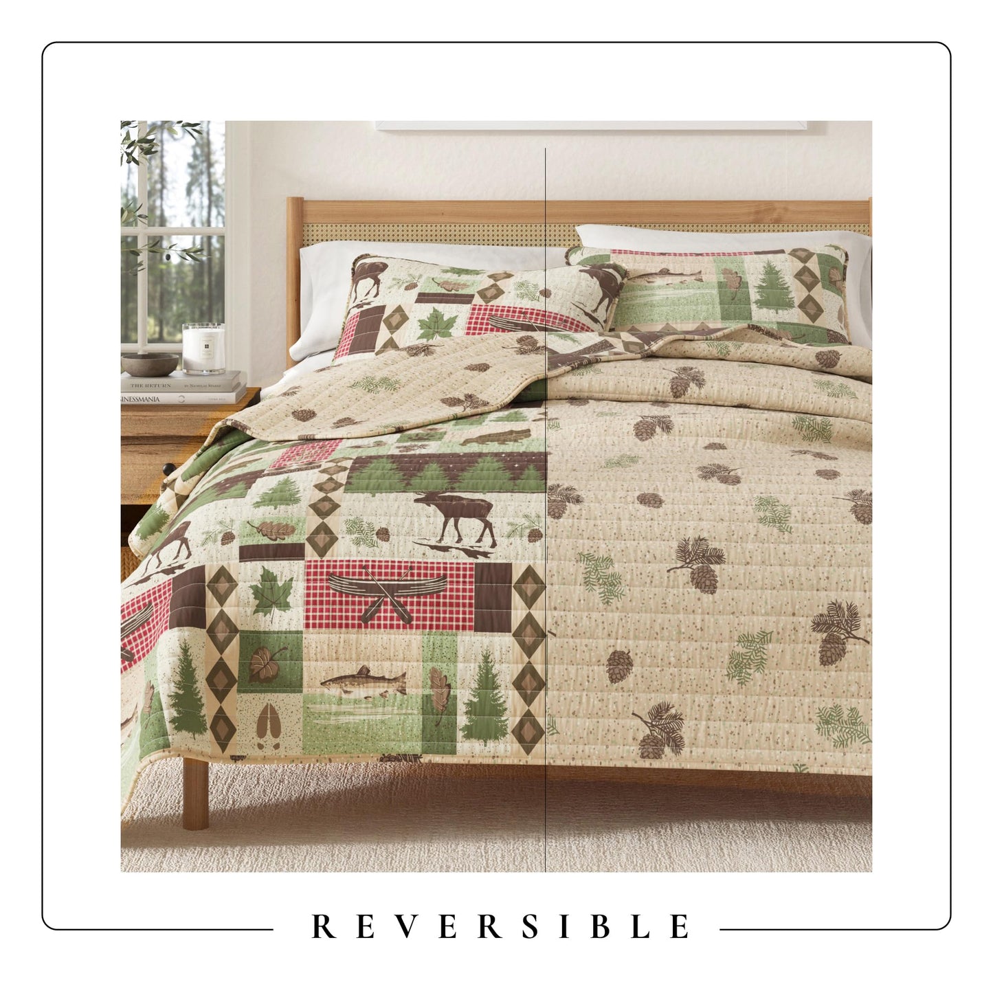 Great Bay Home Lodge Quilt Set - 3-Piece Full/Queen Size Rustic Bedding Set - Lightweight, All-Season, Reversible Bedspread (Lodge Patchwork)