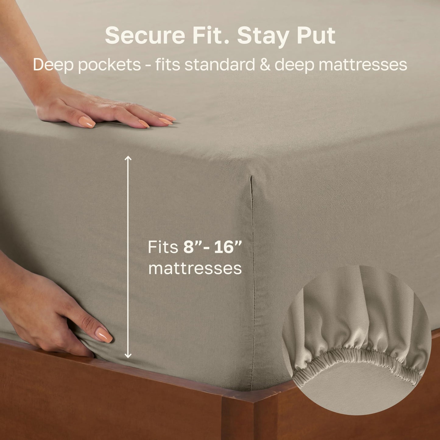 California Design Den Queen Size Fitted Sheet Only - 100% Cotton, 600 Thread Count, Soft Deep Pocket Bottom Fitted Sheet, Sateen Weave, Premium-Feel Bedding, Featuring Foot Side Indicator (Cool Taupe)