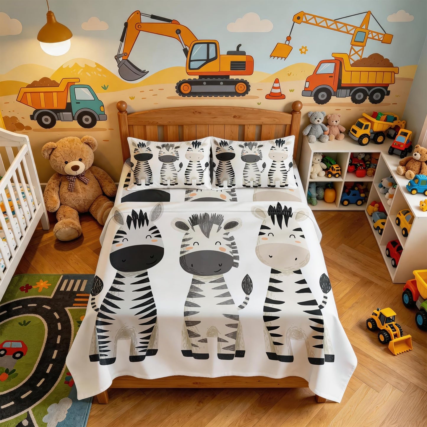 Zebra Twin Sheet Set 3 Pcs Black and White Kids Bed Sheets