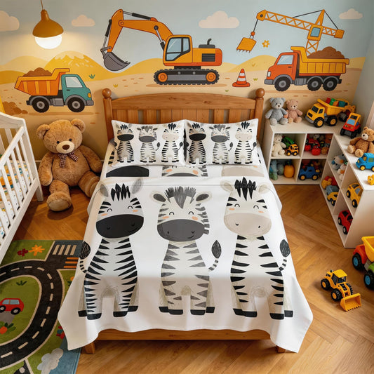 Zebra Twin Sheet Set 3 Pcs Black and White Kids Bed Sheets