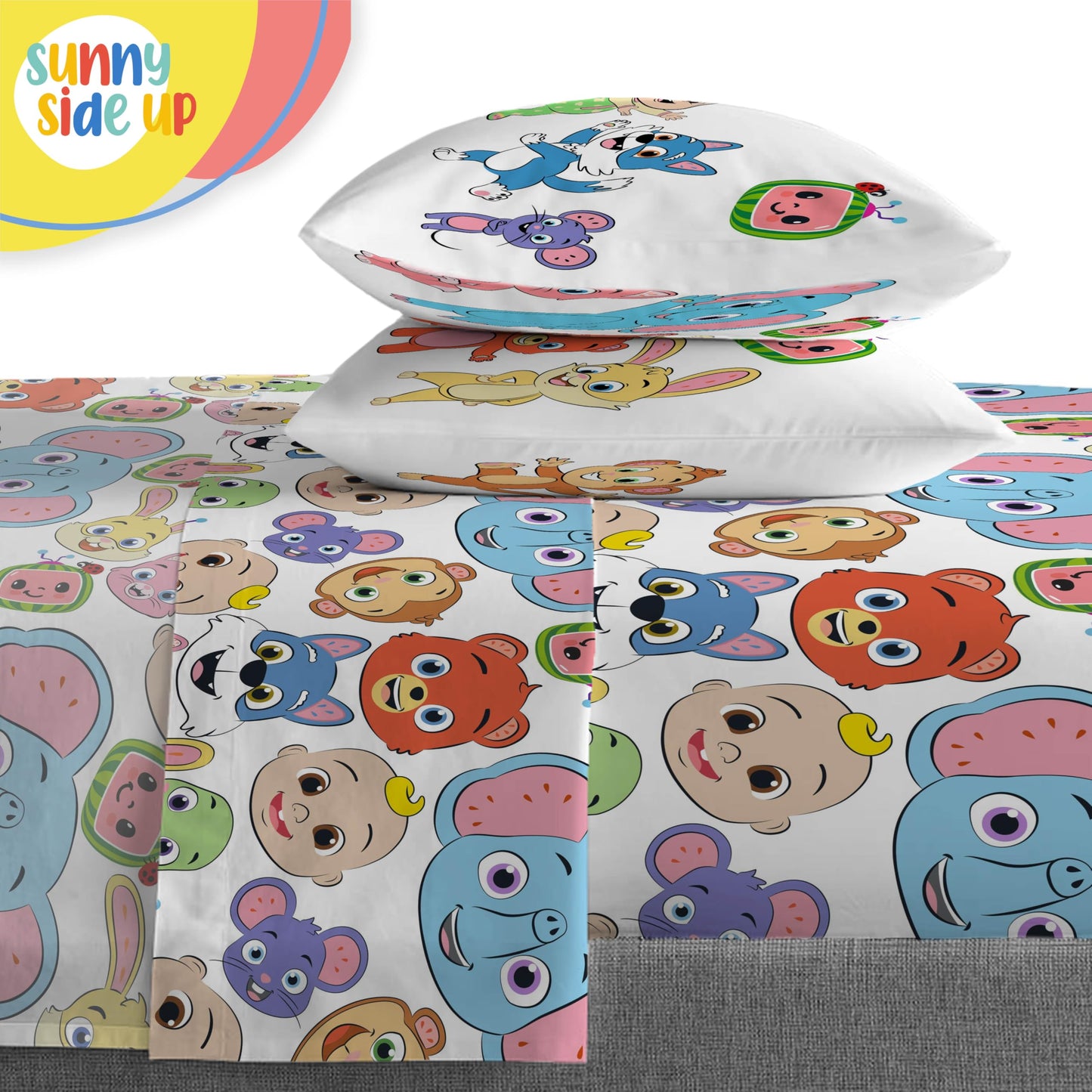 CoComelon Full Size Comforter Set - 7 Piece Kids Bedding Includes Comforter, Sheets & Pillow Cover - Super Soft Microfiber Animal Bed Set