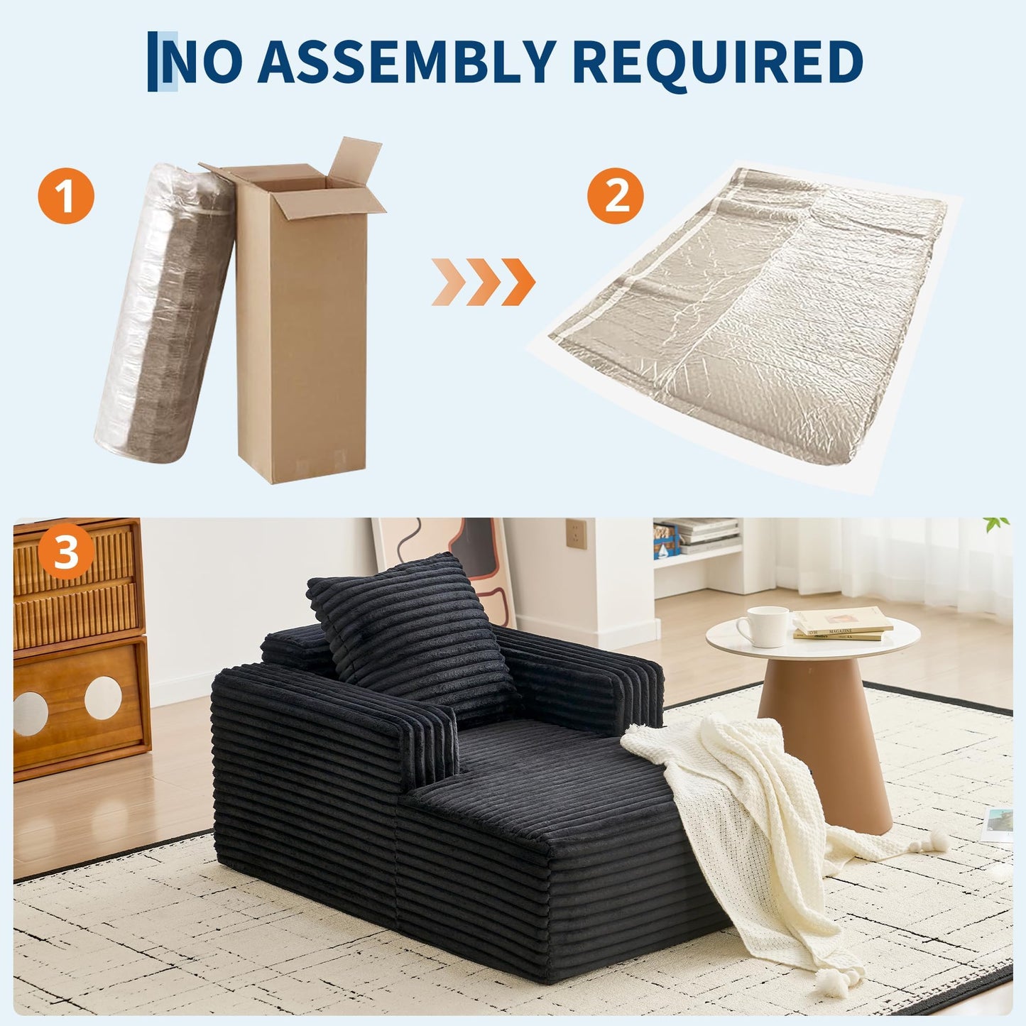 Garvee 45'' Indoor Chaise Lounge Chair Corduroy Cloud Single Couch Sofa with Deep Seat & Armrests Comfy Reading Chair Sleeper Bed for Living Room Bedroom Movie Room No-Assembly