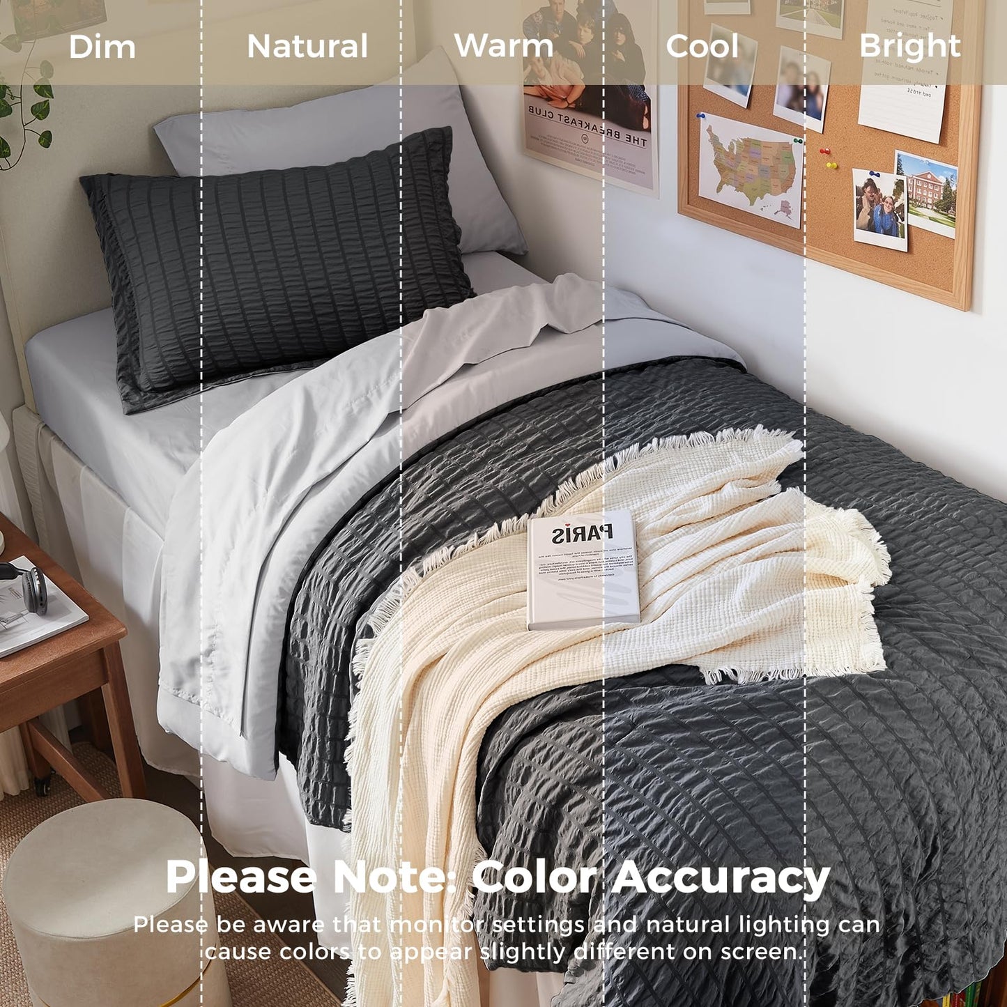HYMOKEGE Dark Grey/Light Grey Twin Comforter Set Seersucker 5 Pieces, All Season Luxury Bed in a Bag for Bedroom, Bedding Set with Comforter, Sheets, Pillowcase & Sham