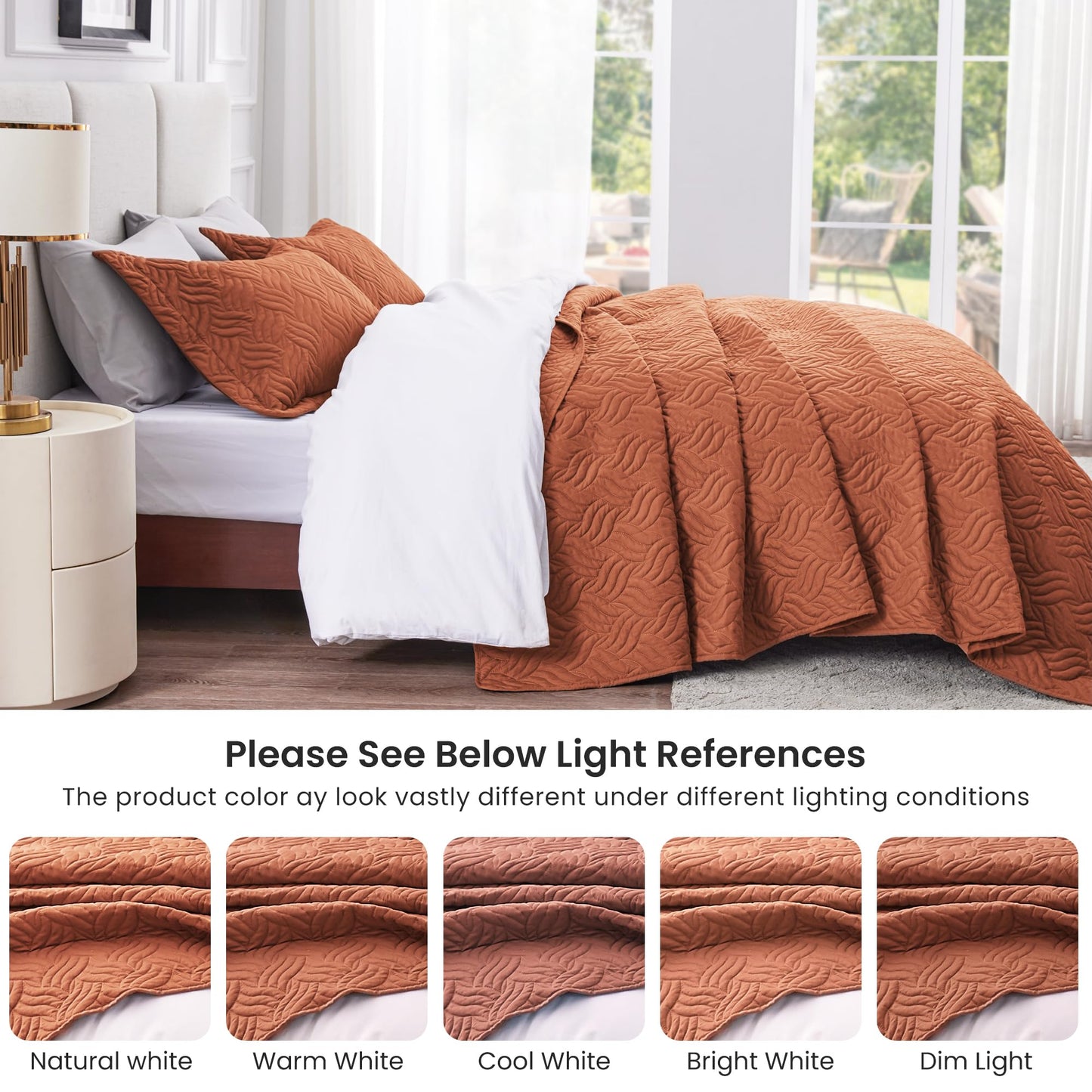 Love's cabin Twin Quilt Bedding Set Umber Bedspreads - Soft Bed Summer Lightweight Bedspread Comforter - Wave Pattern Bedding Coverlet for All Season - 2 Pieces (1 Quilt, 1 Pillow Sham)