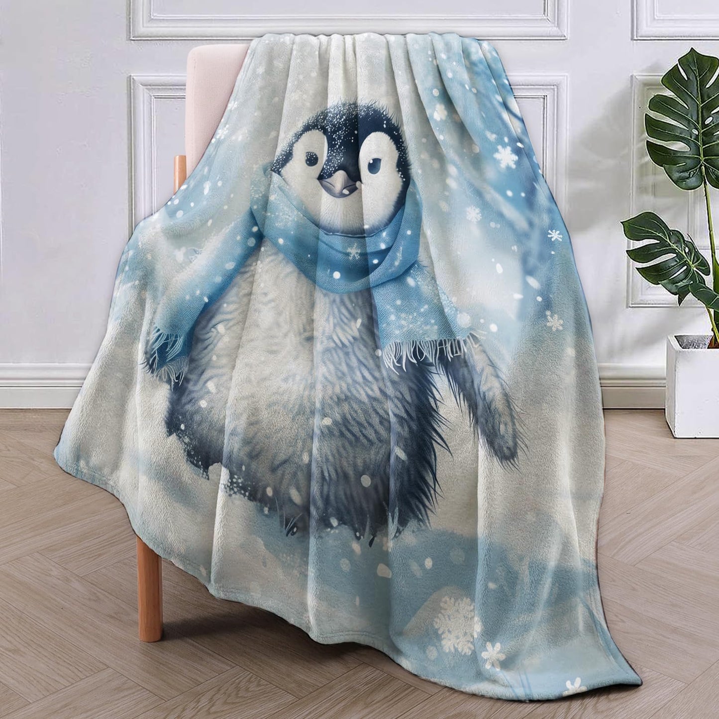 VANZEV Winter Animal Flannel Blanket, Soft Warm Lightweight Throw Blankets for Bed Couch Home Travel - Penguin Decor 50" x 60"