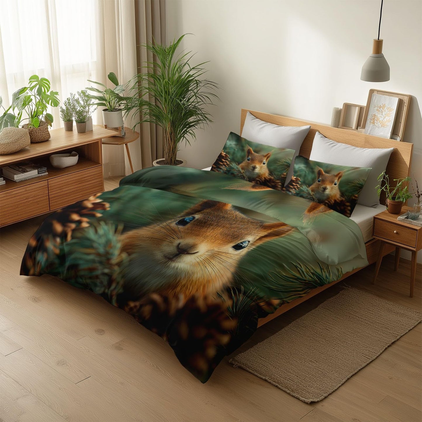Super Soft Photorealism Duvet Cover Set Twin Size, Hyperrealism Pine Cones Squirrel Bedding for Kids Boys Girls Teens - Breathable and Anti-Allergic Soft Comforter Cover 2 Pillow Shams