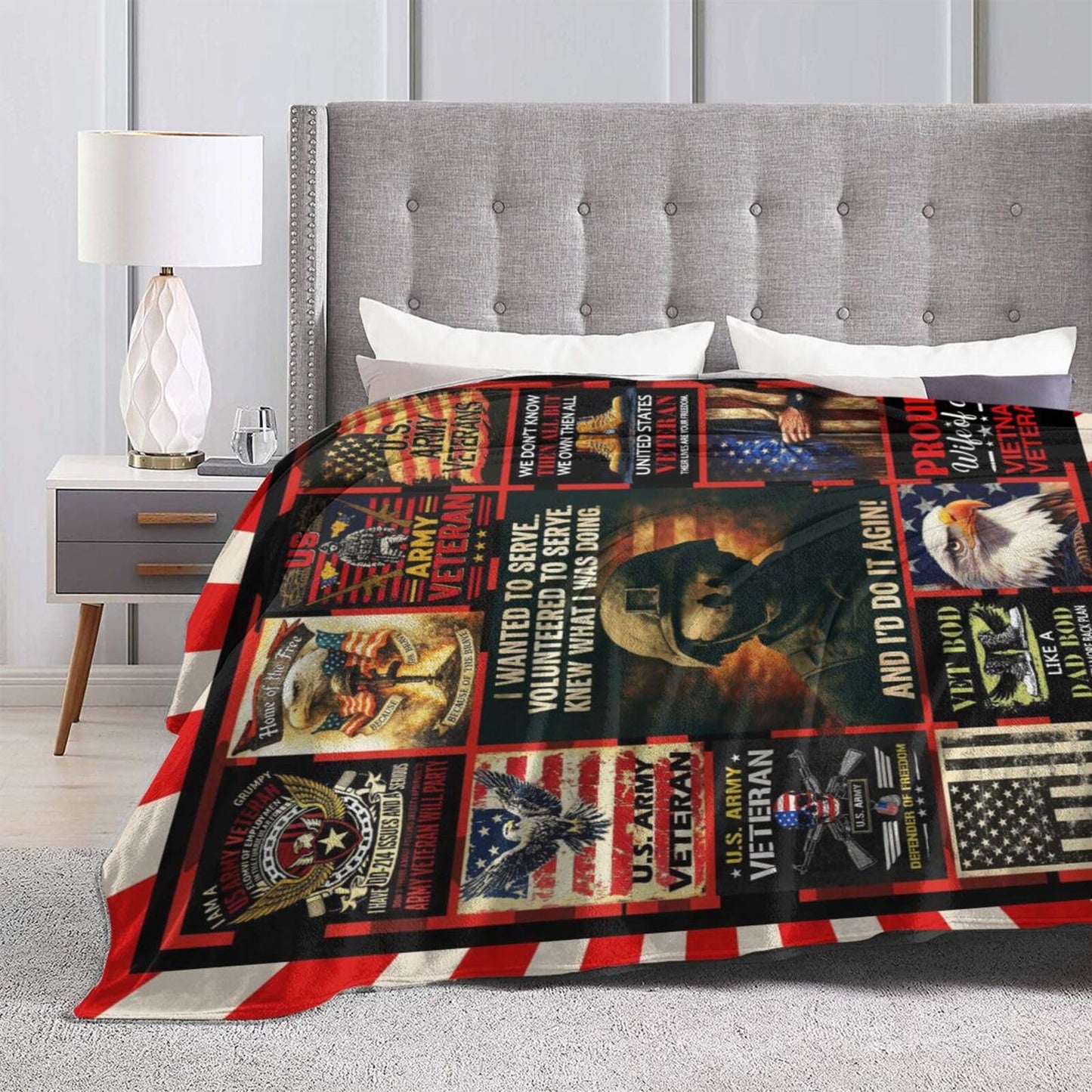 Patriotic Soldier Throw Blanket America Soldier Flannel Blankets American Army Plush Super Soft Cozy Warm Decor Gifts for Boys Girls Kids Adults Men Women 40" x 50"