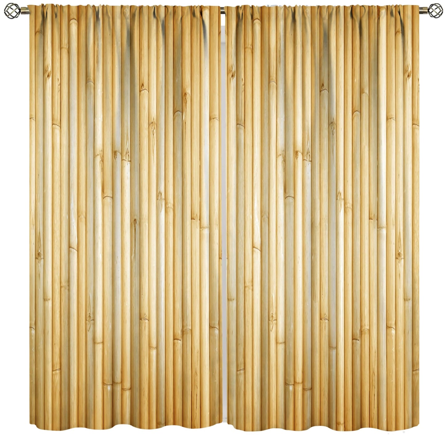 TYVGICZ Bamboo Curtains, Asia Chinese Bamboo Stems Hinese Japanese Style Asian Calligraphy Style Culture Theme Yellow Window Treatments for Living Room Bedroom Drapes, 42x45 Inch