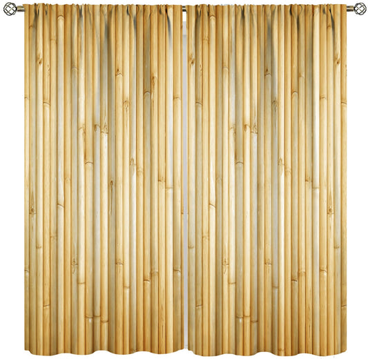 TYVGICZ Bamboo Curtains, Asia Chinese Bamboo Stems Hinese Japanese Style Asian Calligraphy Style Culture Theme Yellow Window Treatments for Living Room Bedroom Drapes, 42x45 Inch