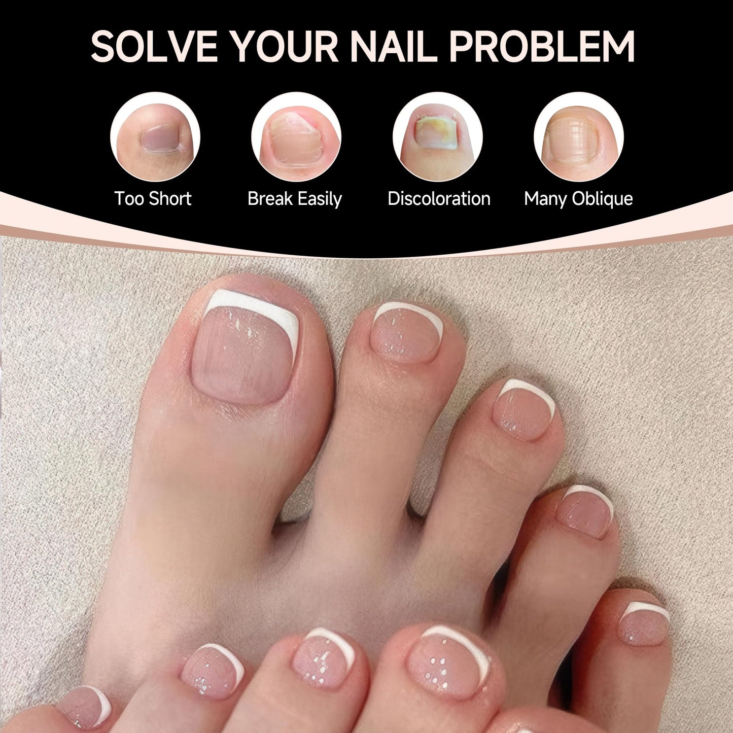 UNA GELLA Toe Nail Tips Full Cover, 216 Pcs Square Round Toe Nail Press Ons Clear Pre-shape Gel Toe Nail Tips Double Matte Acrylic Fake Toenails Extensions DIY Home Nail Salon for Women, 15 Sizes