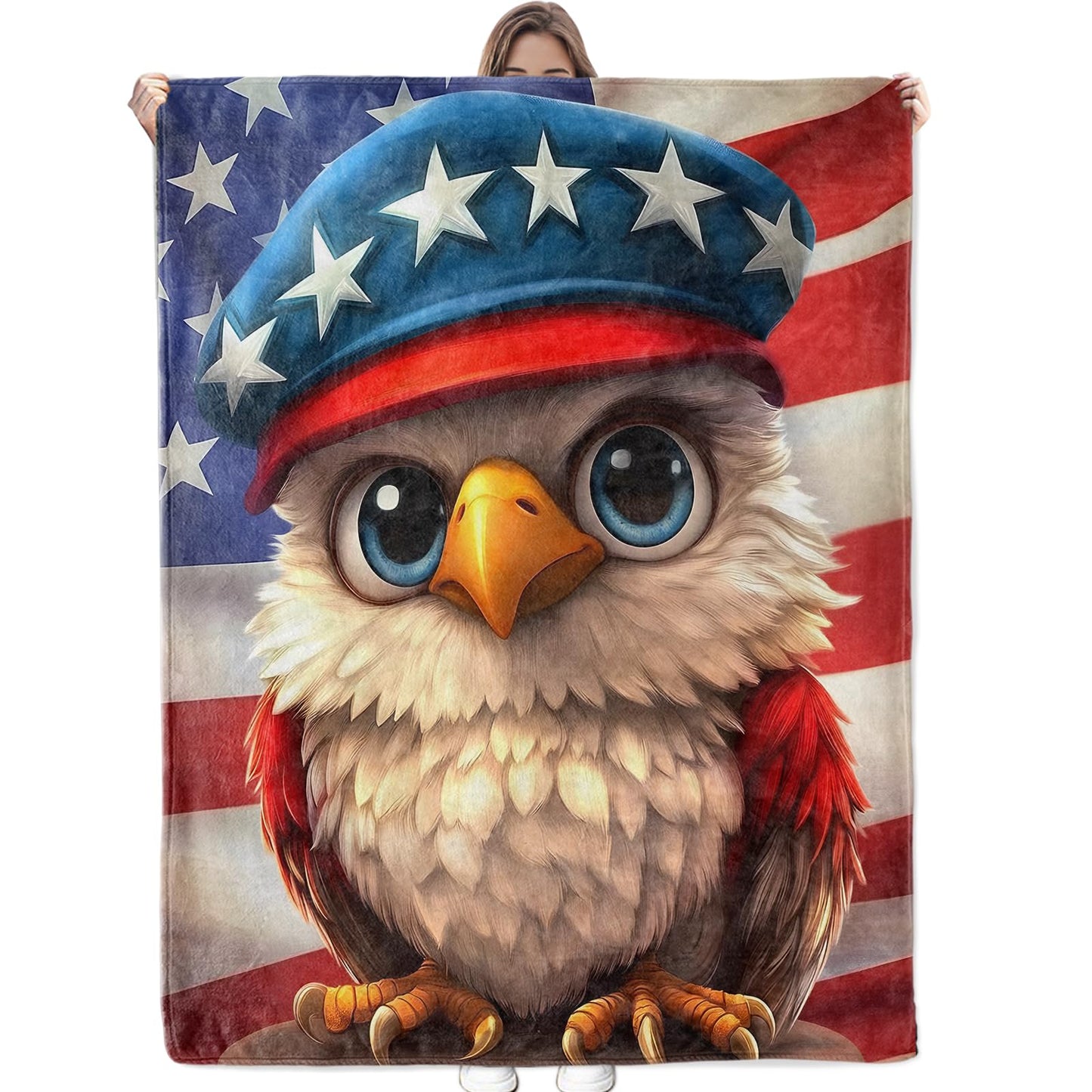 Bidesk Cute Eagle Blanket Soft Cozy Flannel Throw Blanket, Warm Yet Lightweight Patriotic Eagles with Star Hat Blankets for Travel, Couch, Bed, for Women Girls Kids, Fuzzy Outdoor Comfort Wrap 60"×50"