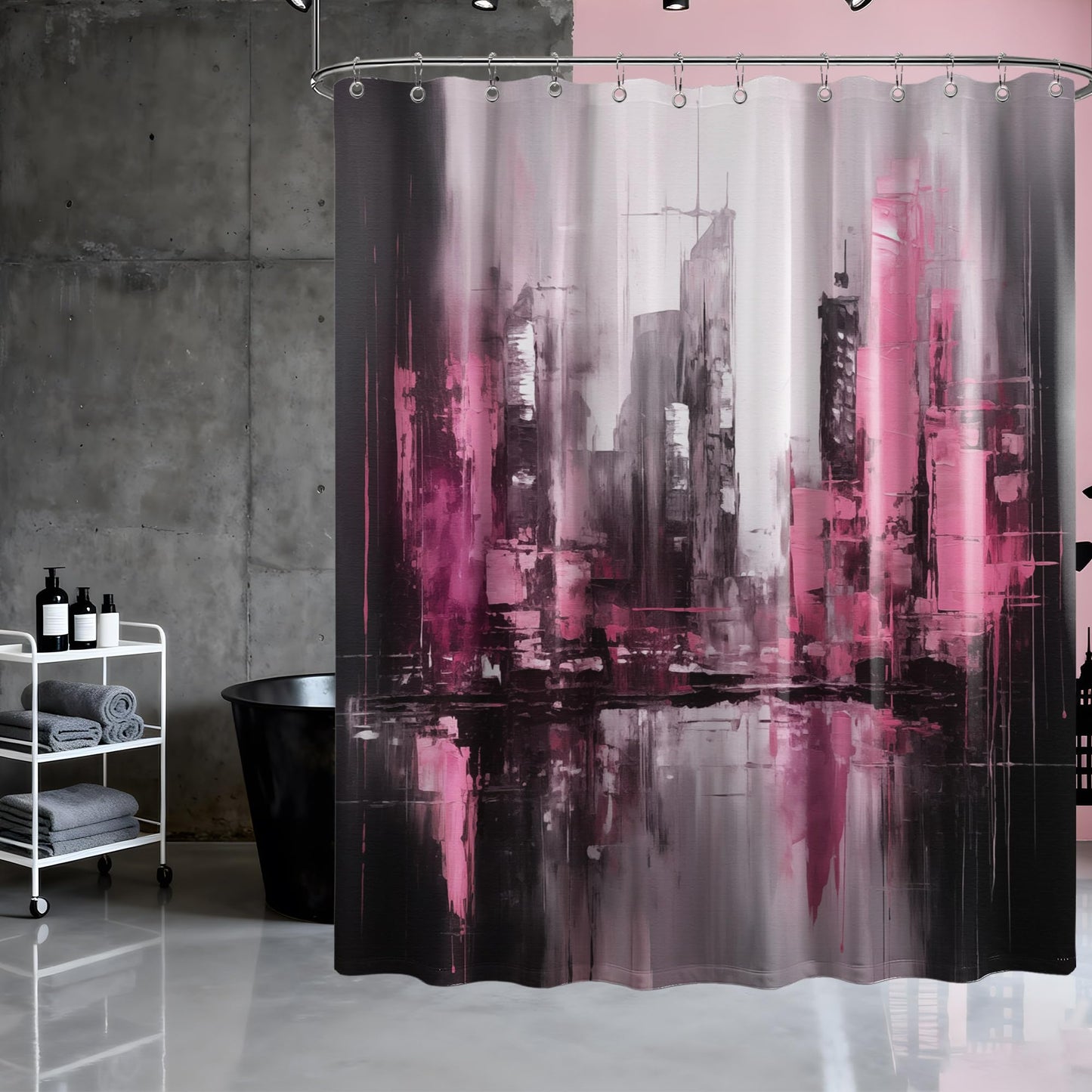 dueeia Pink and Black Shower Curtain, Hot Pink and Black, 70 x 72 inch