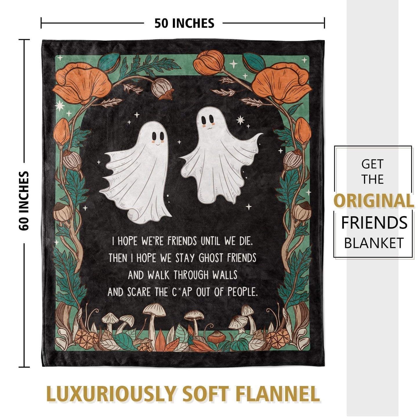 SteadStyle Friend Gifts for Women, Funny Gifts for Best Friend, Birthday Gifts for Women Bestie BFF Friendship, Mother's Day Valentine's Halloween Christmas Ghost Friends Soft Flannel Blanket 60"x50"