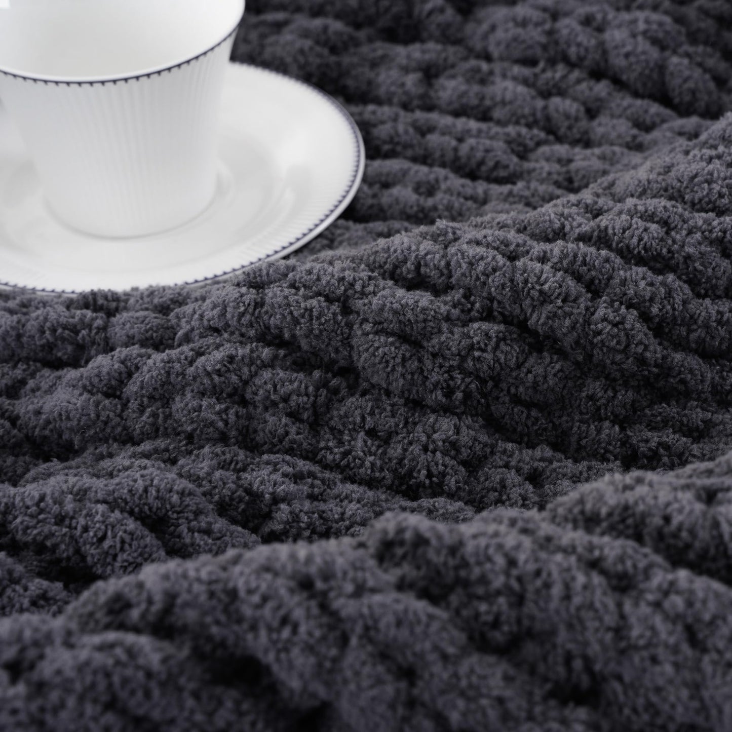 Battilo Chunky Knit Throw Blanket, Soft and Thick Chenille Throw Blanket, 50"x60" Handmade Cable Knit Crochet Blanket, Dark Grey Knot Knitted Throw Blankets for Couch Sofa Bed Home Decor