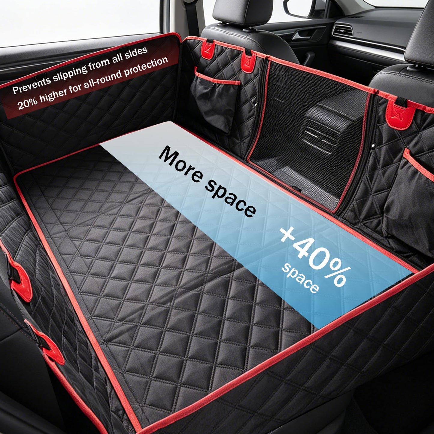 Dog Car Seat Cover for Back Seat with Soft Blankets, New Upgraded Waterproof Dog Hammock with Mesh Window, Wear-Resistant Hard Bottom Back Seat Holds 500 lbs, 66"x60"Size Fits Cars, Trucks, SUVs