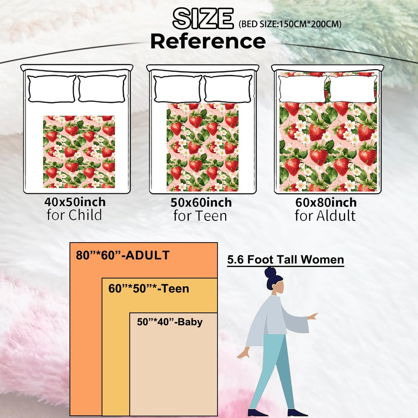 amepay Strawberry Floral Blanket Gifts for Kids Adult Women,Sweet and Fresh Fruit Throw Blankets,Soft Comfy Lightweight for Room Couch Bed Sofa Modern Decor,Spring and Summer Lover 60x50in