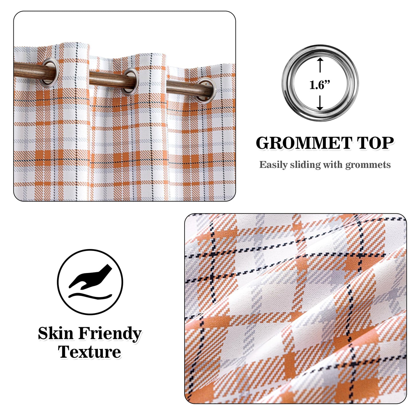 MYSKY HOME 95% Plaid Blackout Curtains 84 Inch Long 2 Panels Set for Bedroom Farmhouse Thermal Insulated Light Blocking Black Out Grommet Window Treatments, 52" W Each Panel, Orange