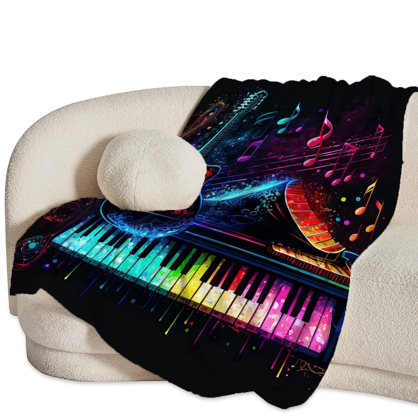 Colorful Guitar Blanket Ultra Soft Cozy Music Note Piano Throw Blanket Fleece Fuzzy Plush Bedding Rock Musical Instrument Gifts for Women Girls Kids Adults 50"x40"