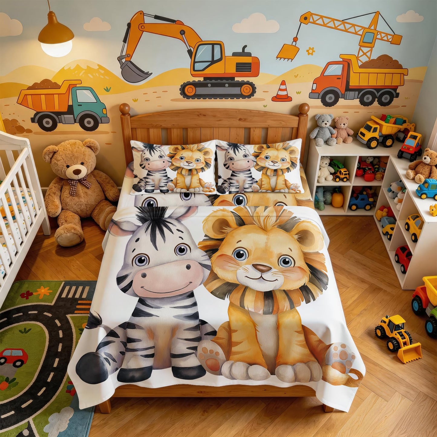 Lion Zebra Bedding Set 3 Pcs Jungle Animal Twin Sheets