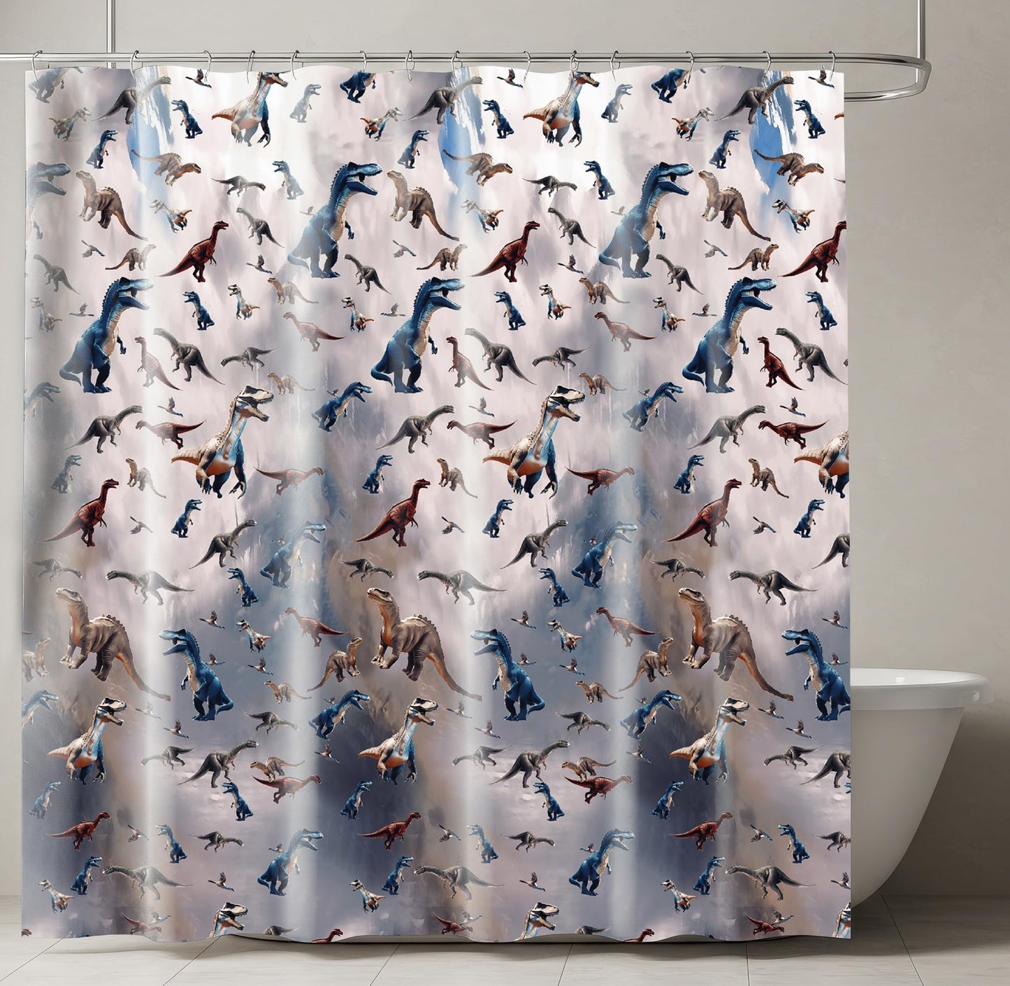 SDIII 3D Dinosaur Shower Curtain Set 72x72 Inch, Waterproof Microfiber Shower Curtain Dinosaur for Jurassic Themed Bathroom Decor