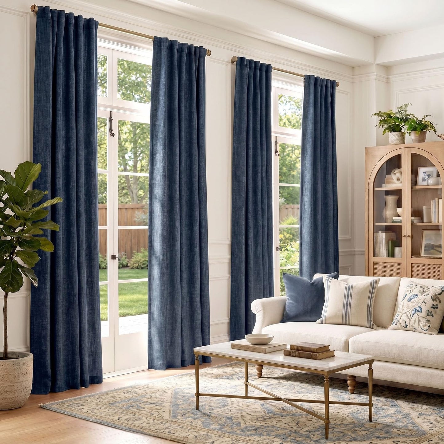 jinchan Burlap Look Curtains Blackout Curtains for Bedroom Lined Linen Textured Curtain for Living Room 84 Inches Long French Country Farmhouse Window Curtains 2 Panels Blue Curtains