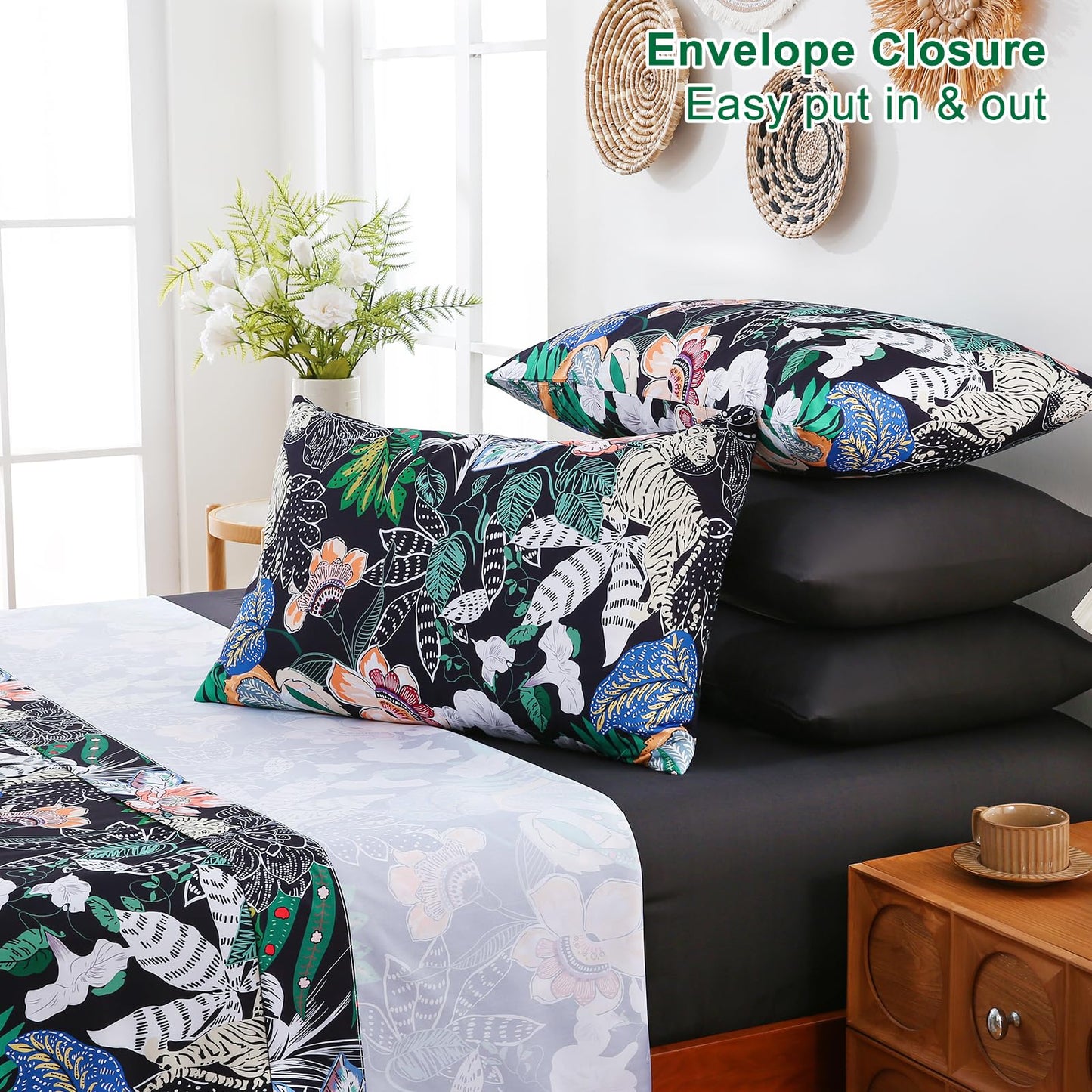 Swiftify Botanical Queen Bed Sheets Set 6-Piece, Boho Floral Brushed Microfiber Sheets, Cooling Bed Sheet Set, Soft & Breathable, 16' Deep Pocket Fitted Sheet & Pillowcase Set, Vintage Jungle Bloom