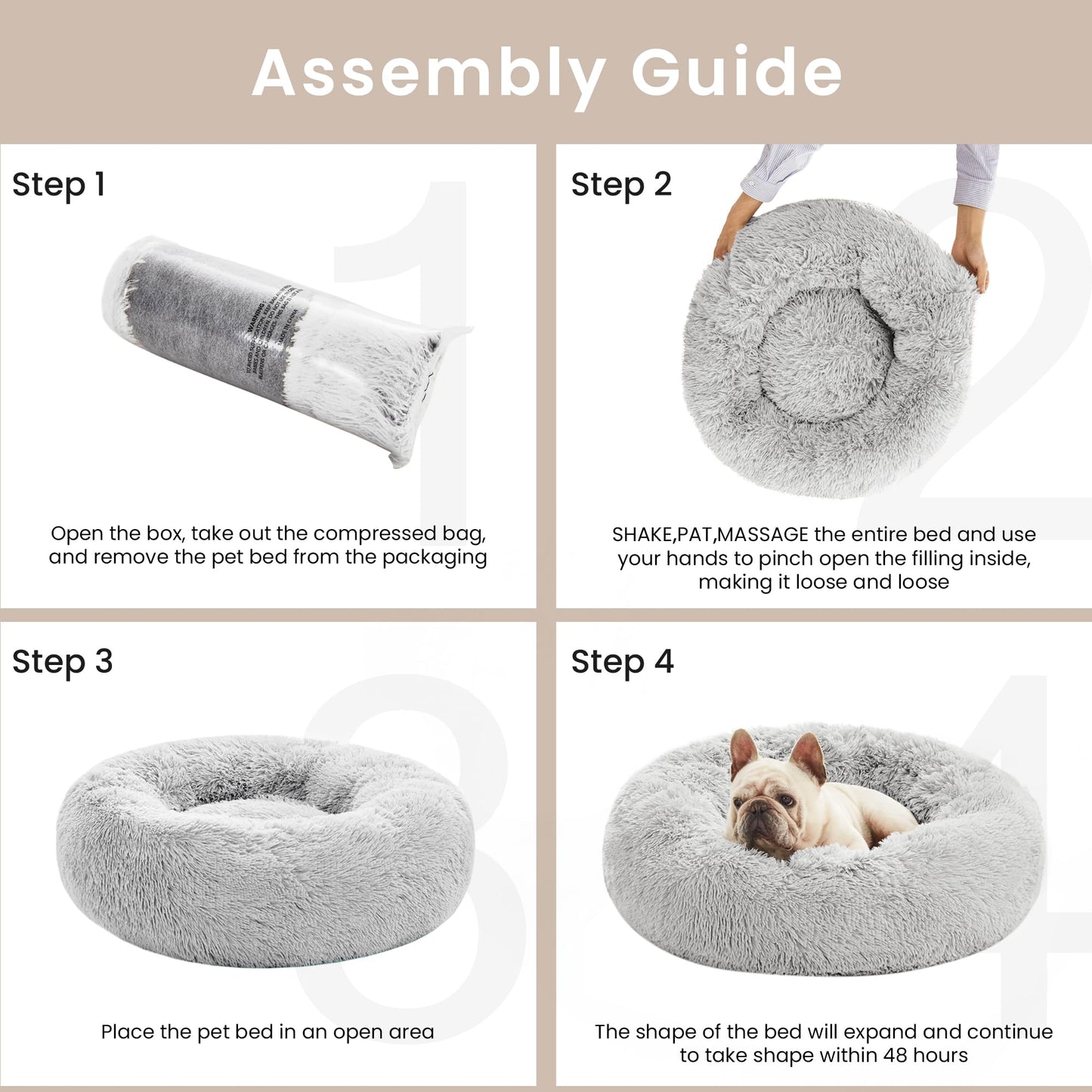 Love's cabin Calming Cat Bed for Indoor Cats, Anti-Anxiety Donut Round Dog Bed, Fluffy Faux Fur Washable Pet Bed for Small Medium Dogs and Cats, Grey, 20in