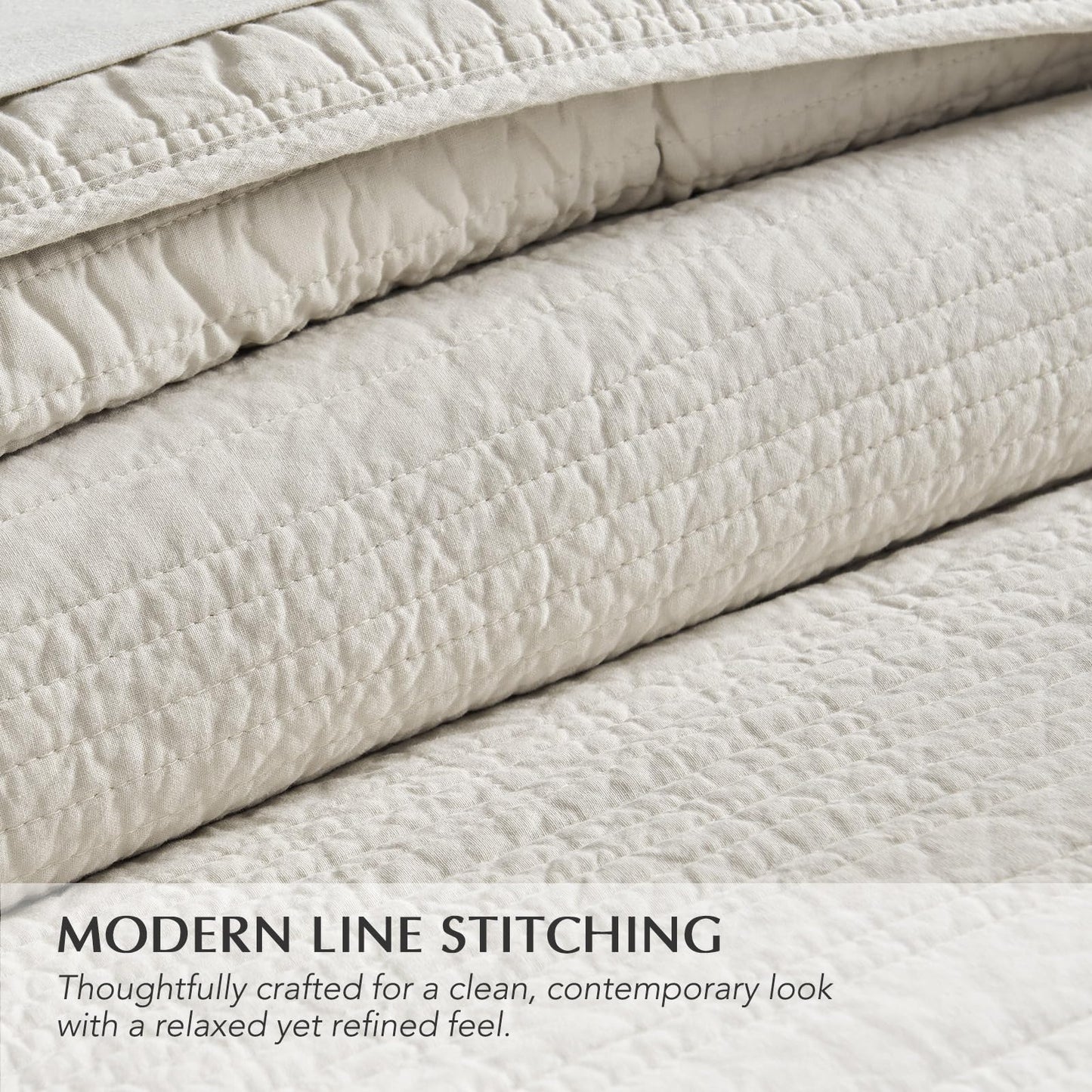EVERGRACEHOME 100% Cotton Modern Lines Quilt Set King Size, Pre-Washed Soft Striped Coverlet Bedspread, 3 Piece Lightweight Bedding Set for All Season, with 2 Pillow Shams, Birch