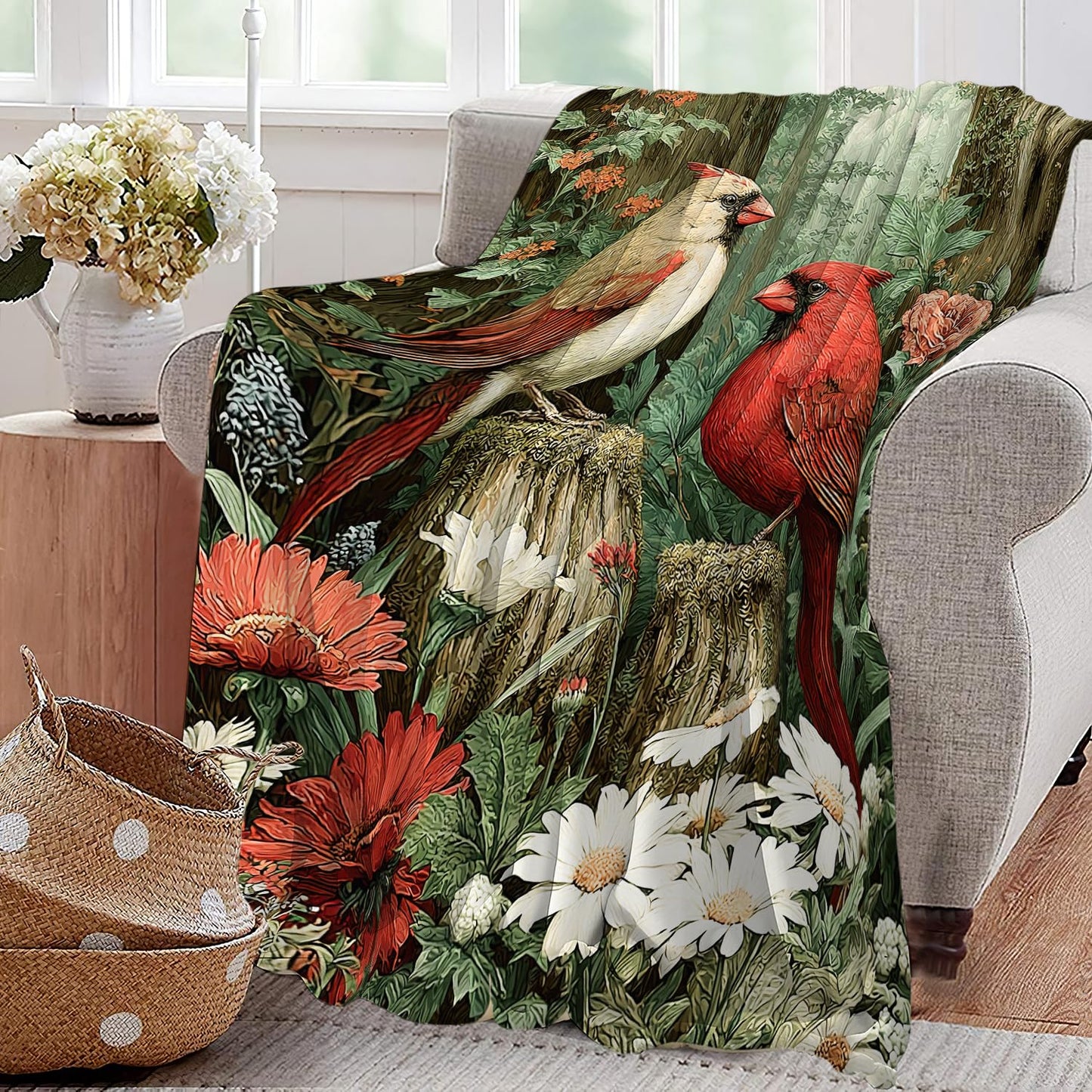 Cardinal Throw Blanket Soft Warm Cozy Christmas Cardinals Blankets Fuzzy Plush Fleece Cardinal Blanket Red Birds Gifts for Couch Bed Sofa Home Decor 40''X50''