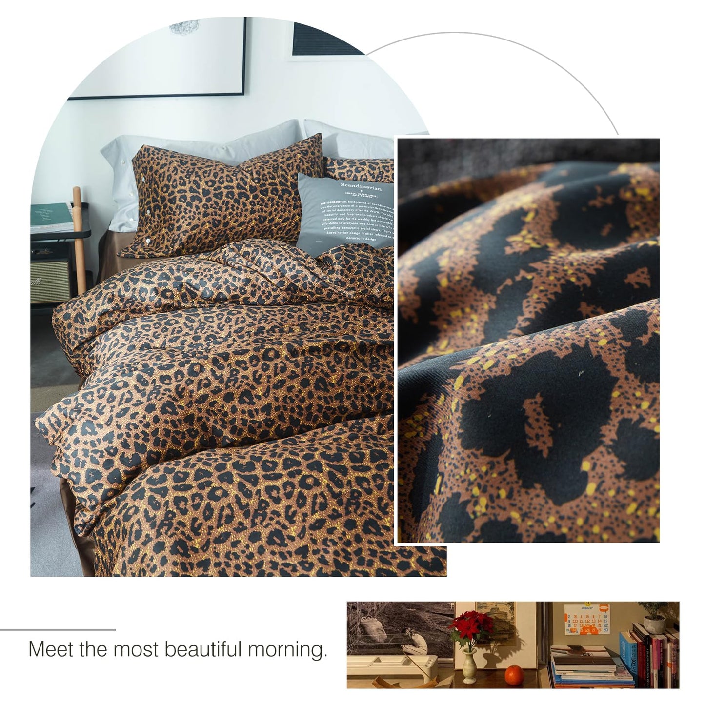 LifeTB Leopard Comforter Set Queen Comforter Set 3 Pieces Leopard Print Comforter Fluffy Soft Microfiber Bedding Set for All Seasons Animal Cheetah Print Queen Size Comforter with 2 Pillowcases