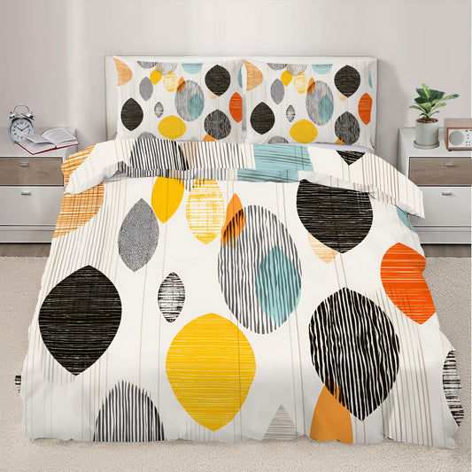 QINYUN Retro Medieval Duvet Cover California King, Colorful Geometric Lines Bedding Set 3 Piece Bedroom Decor Modern Comforter Cover and 2 Pillow Sham with Zipper Closure