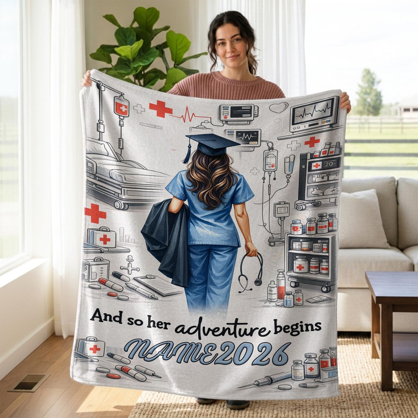 Ipplee Personalized Nurse Gifts for Women, Custom Name Heartbeat Blanket for RN, Appreciation Birthday Idea, Soft Flannel Throw for Nursing School Graduation Class of 2026