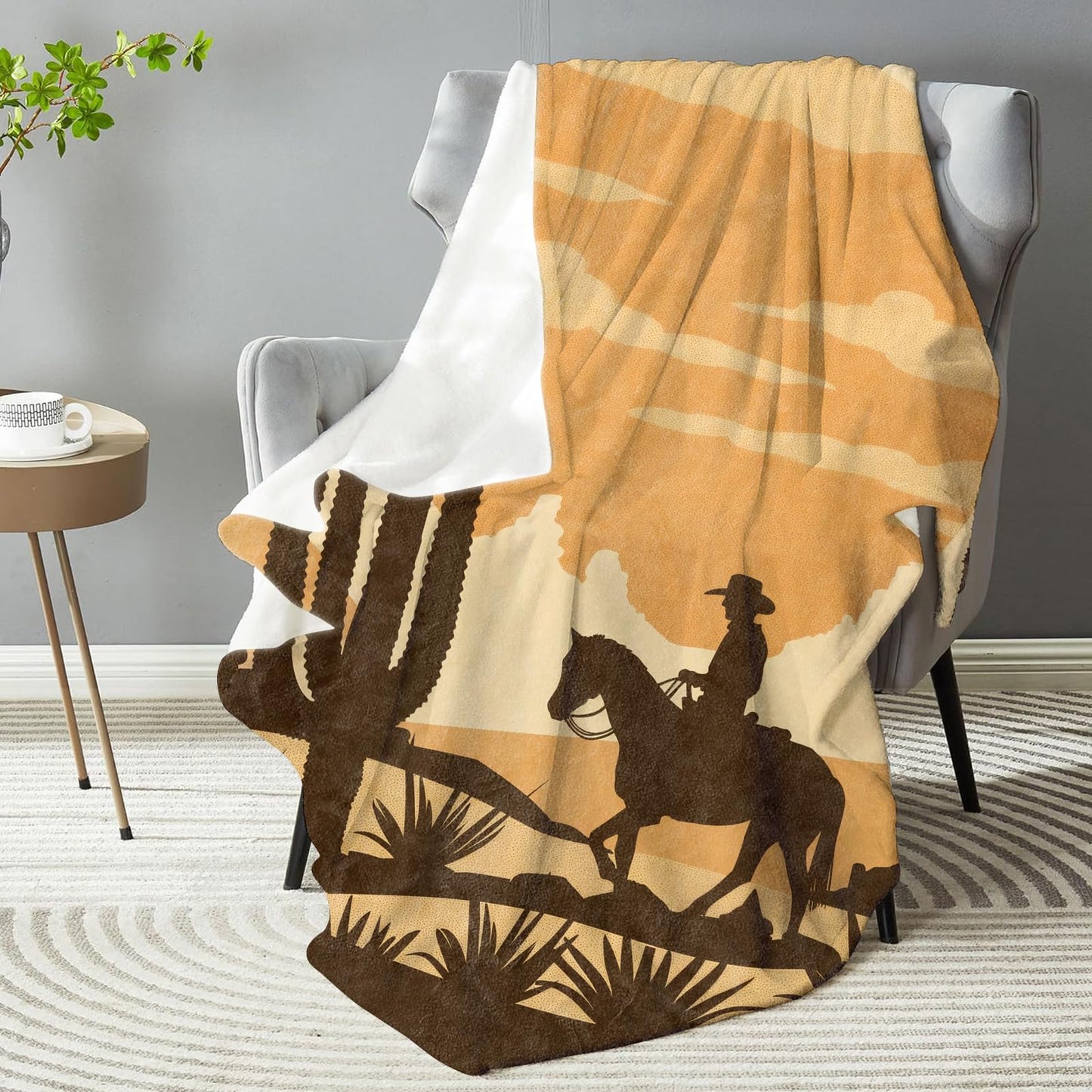 dhakalrlde Western Cactus Blanket - Soft Plush Flannel, Comfy&Lightweight for All Seasons, Warm and Fuzzy, Anti-Pilling Throw Blanket for Couch, Bedroom, Travel, Bed, Outdoor 50in×60in