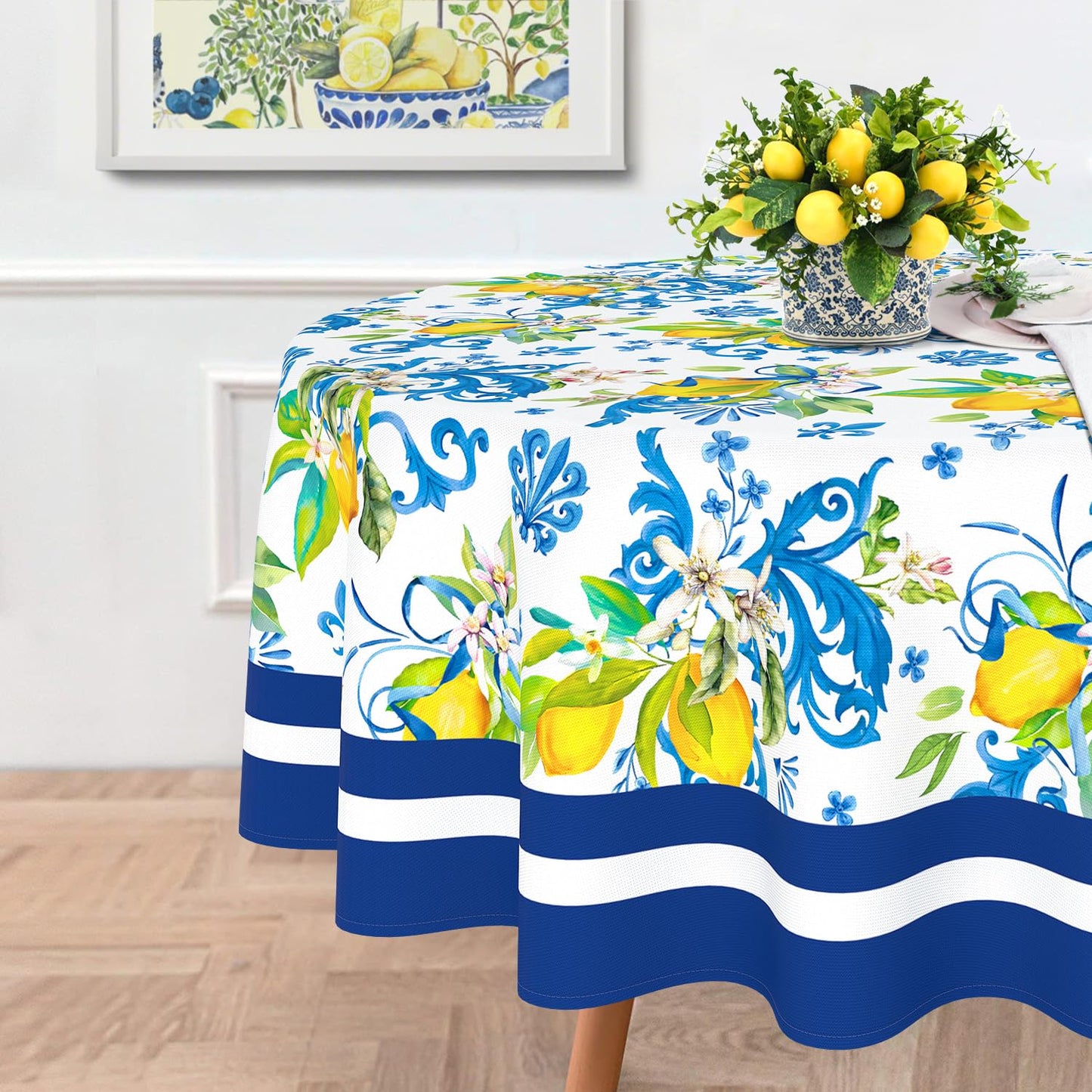 Maytycroo Spring Summer Lemon Table Cloth 60x60 Inch Waterproof Washable Lemon Round Tablecloth Spring Summer Table Decor for Dining Holiday Party