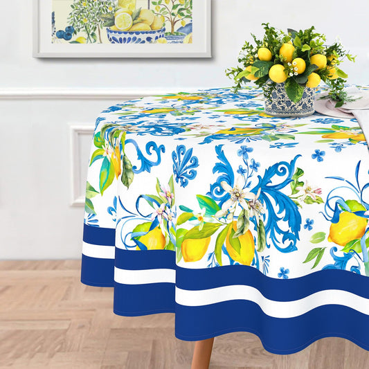 Maytycroo Spring Summer Lemon Table Cloth 60x60 Inch Waterproof Washable Lemon Round Tablecloth Spring Summer Table Decor for Dining Holiday Party