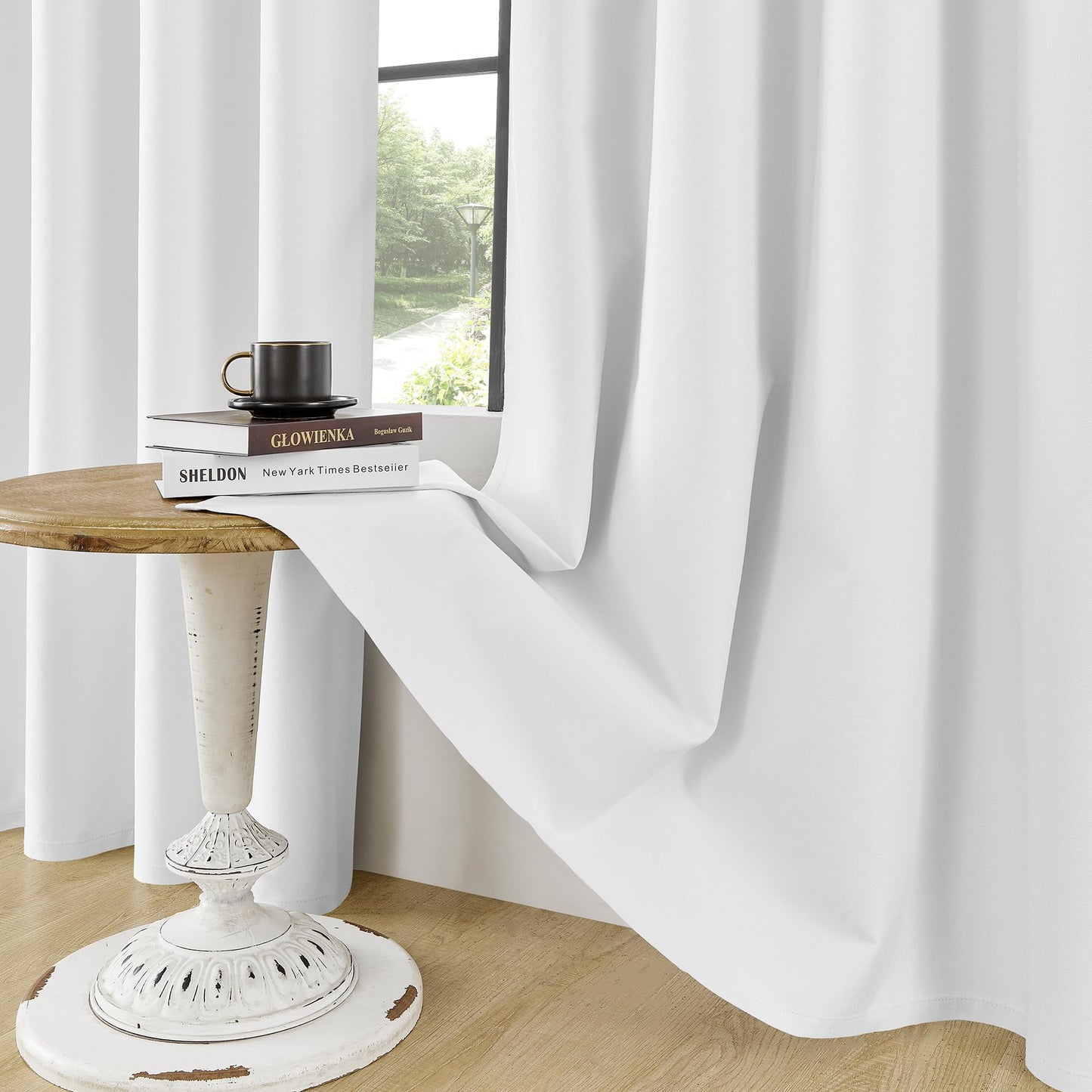 ChrisDowa 100% Blackout Pure White Solid Curtains 45 Inches Long 2 Panels for Bedroom Living Room,Farmhouse Room Darkening Thermal Insulated Soundproof Grommet Top Window Treatment Drapes,52x45