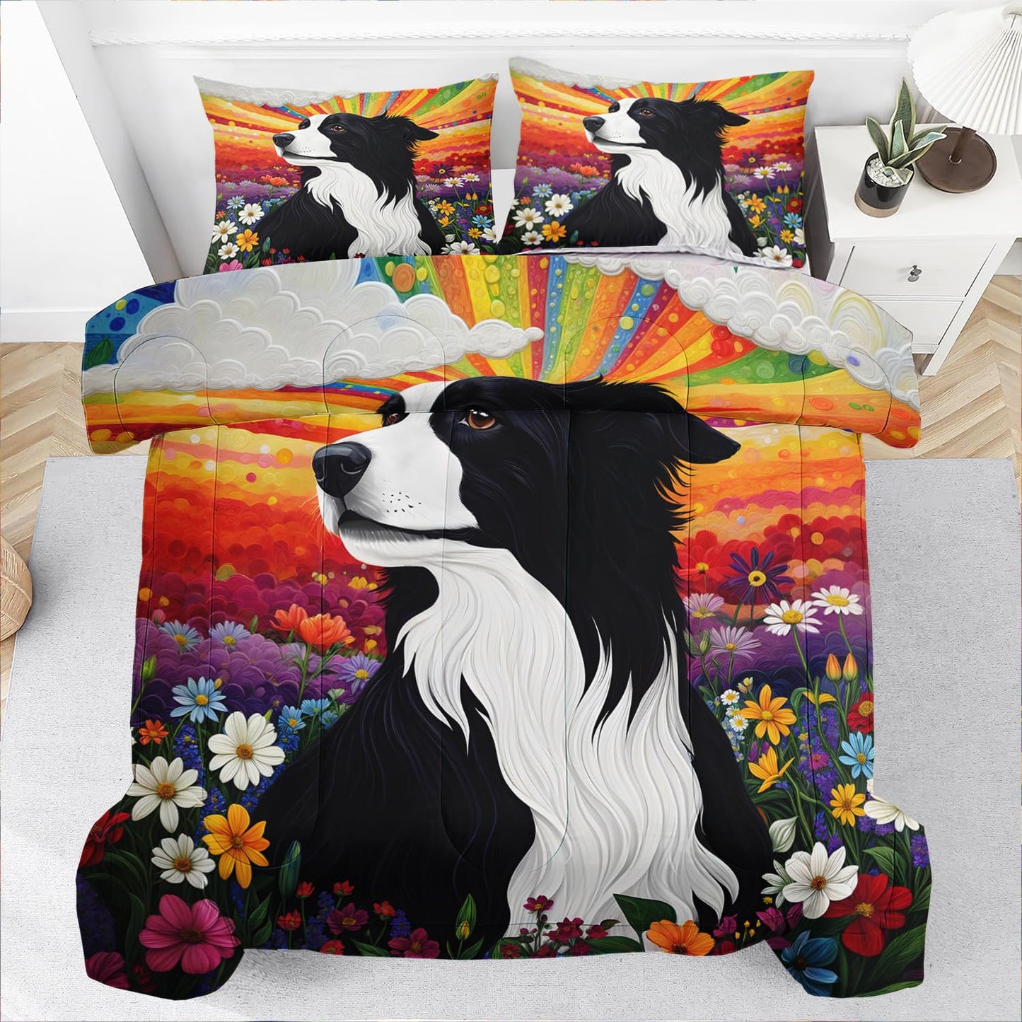 Raphus cucullatus Dog Print Comforter Set,Puppy Quilt Animal Print Bedroom Decor,Dog Bedding Puppy Comforter Set,Animal Print Twin Size Rainbow Bedding Flower Quilt Twin Size