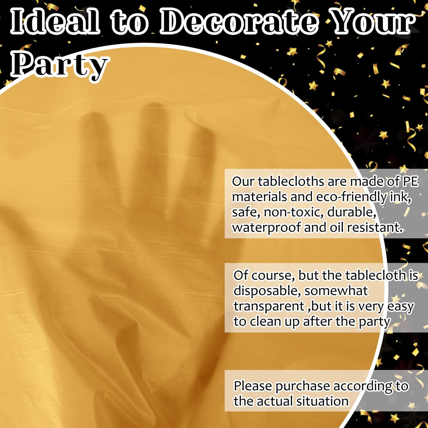 Amylove 2026 Black and Gold Plastic Tablecloths Bulk, Graduation Tablecloth 84 Inch Round Waterproof Table Cover for Anniversary Graduation Party Christmas Birthday Wedding Decorations