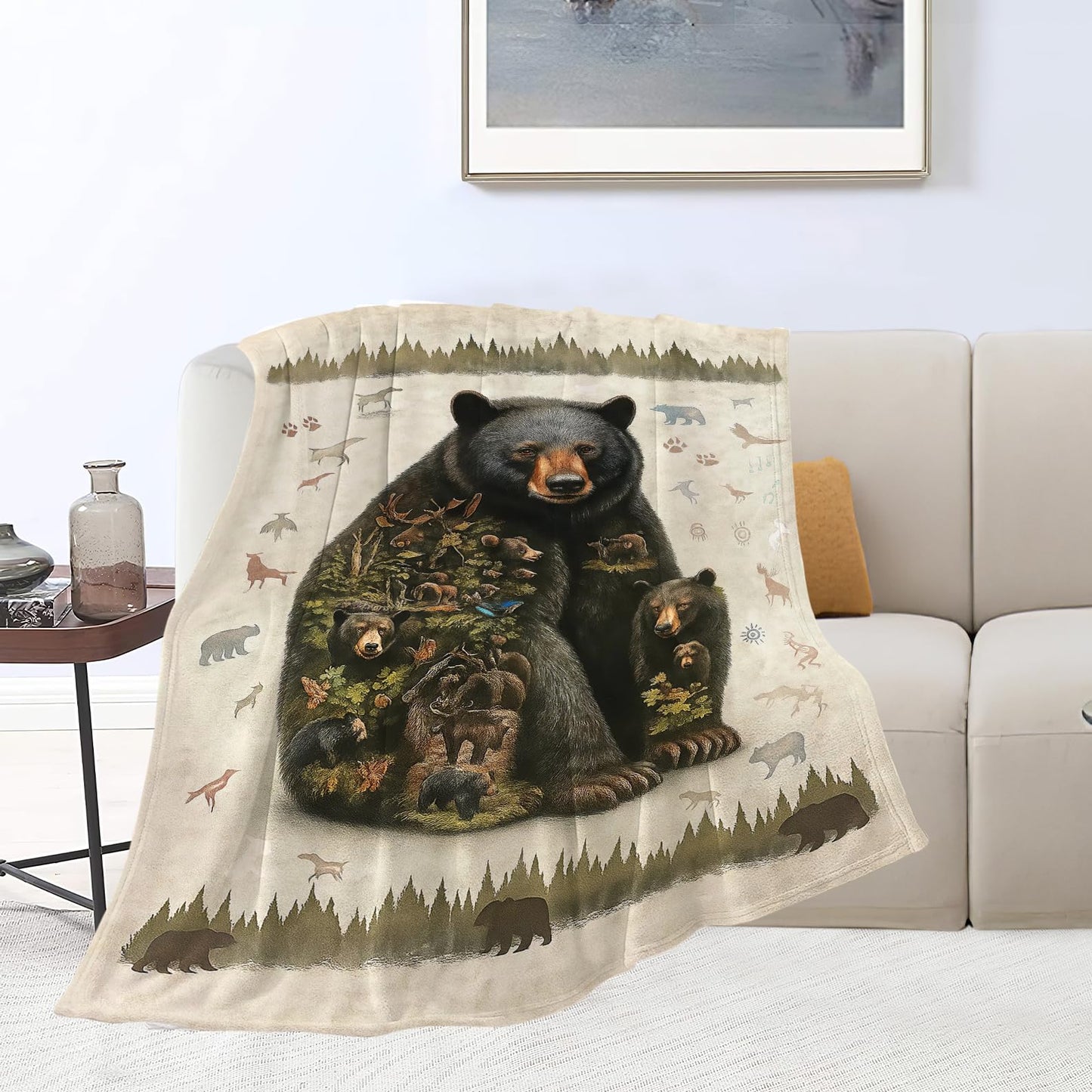 Cabin Bear Blanket Farmhouse Bear Throw Blanket Wildlife Animals Decor Soft Cozy Fleece Fuzzy Plush Flannel Blankets Gifts for Women Girls Boys Kids Teens Adults 50"X40"