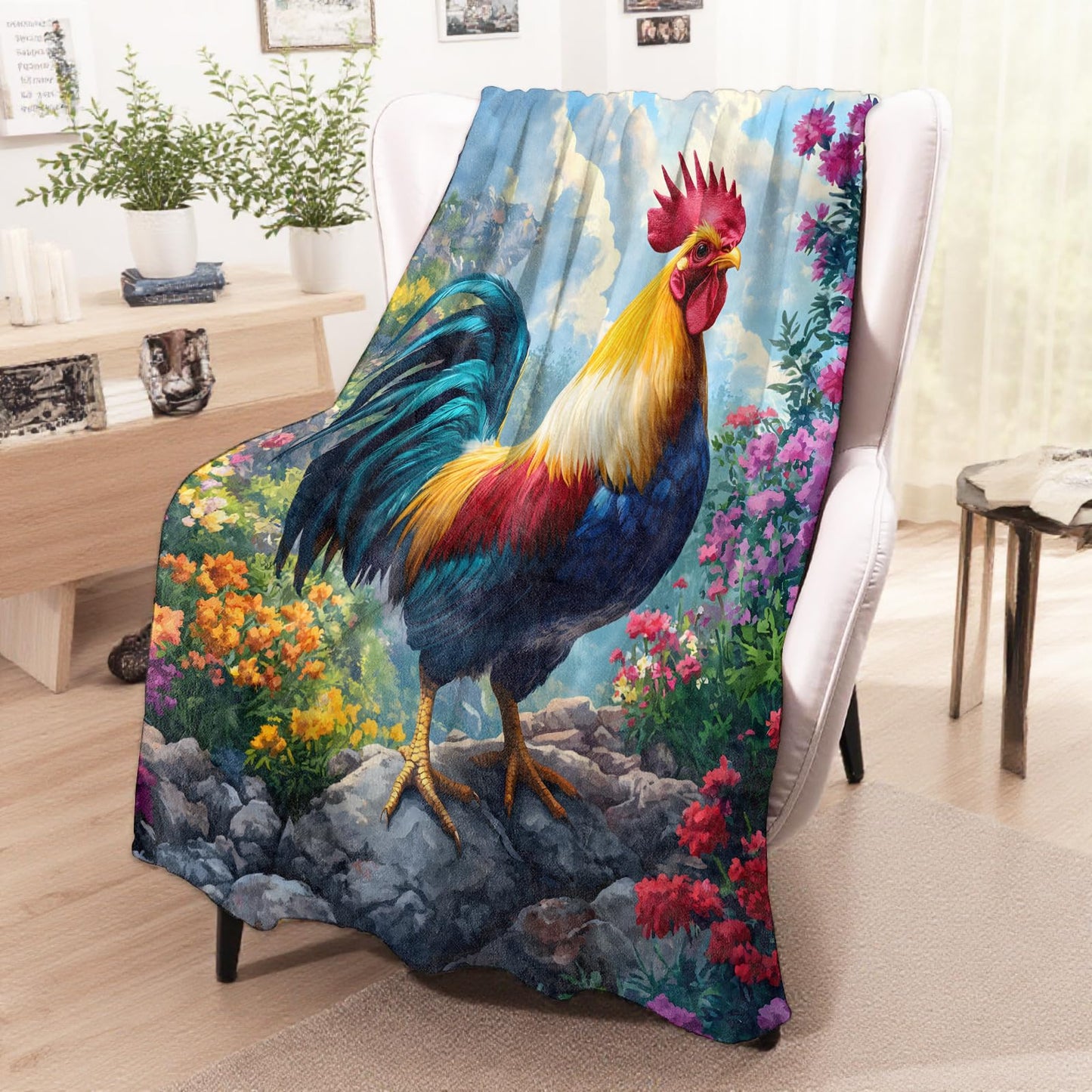 wyxdwh Majestic Rooster Blanket, Cozy Flannel Vibrant Rustic Chicken Throw Blanket for Couch Outdoor, Plush Soft Lightweight Travel Blankets for Bed Decor and Gifts, for Women Kids Adults 50"x60"
