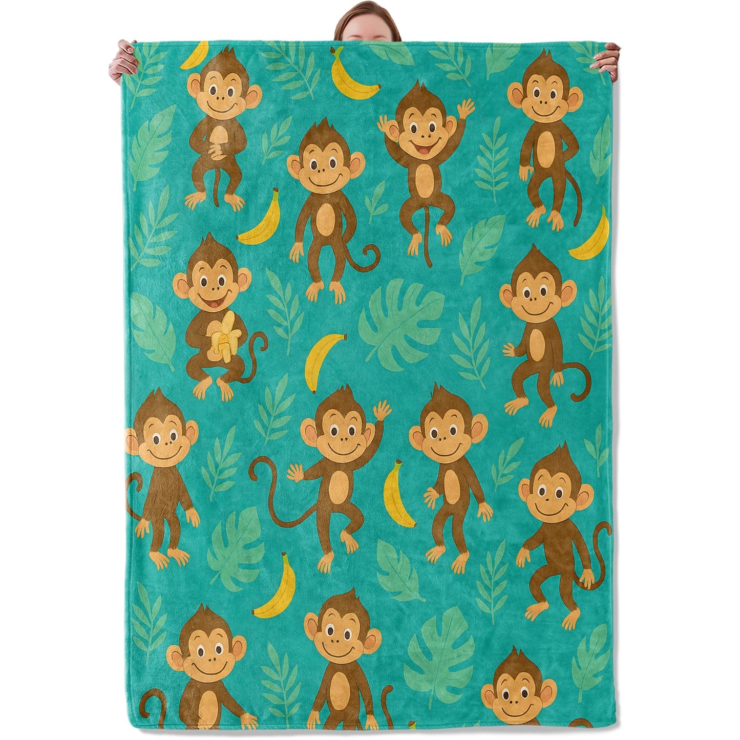 Monkey Jungle Banana Blanket Gifts for Women Adults, Soft Warm Lightweight Flannel Throw Blankets for Camping Bedroom Living Room Home Sofa Travel Decor 50" x 60"