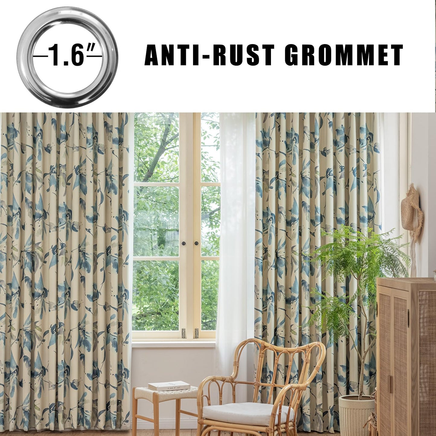 SUOUO Floral Blackout Curtains for Bedroom 84 inches Long Patterned Grey Blue Leaf Room Darkening Window Drapes for Living Room 2 Panels
