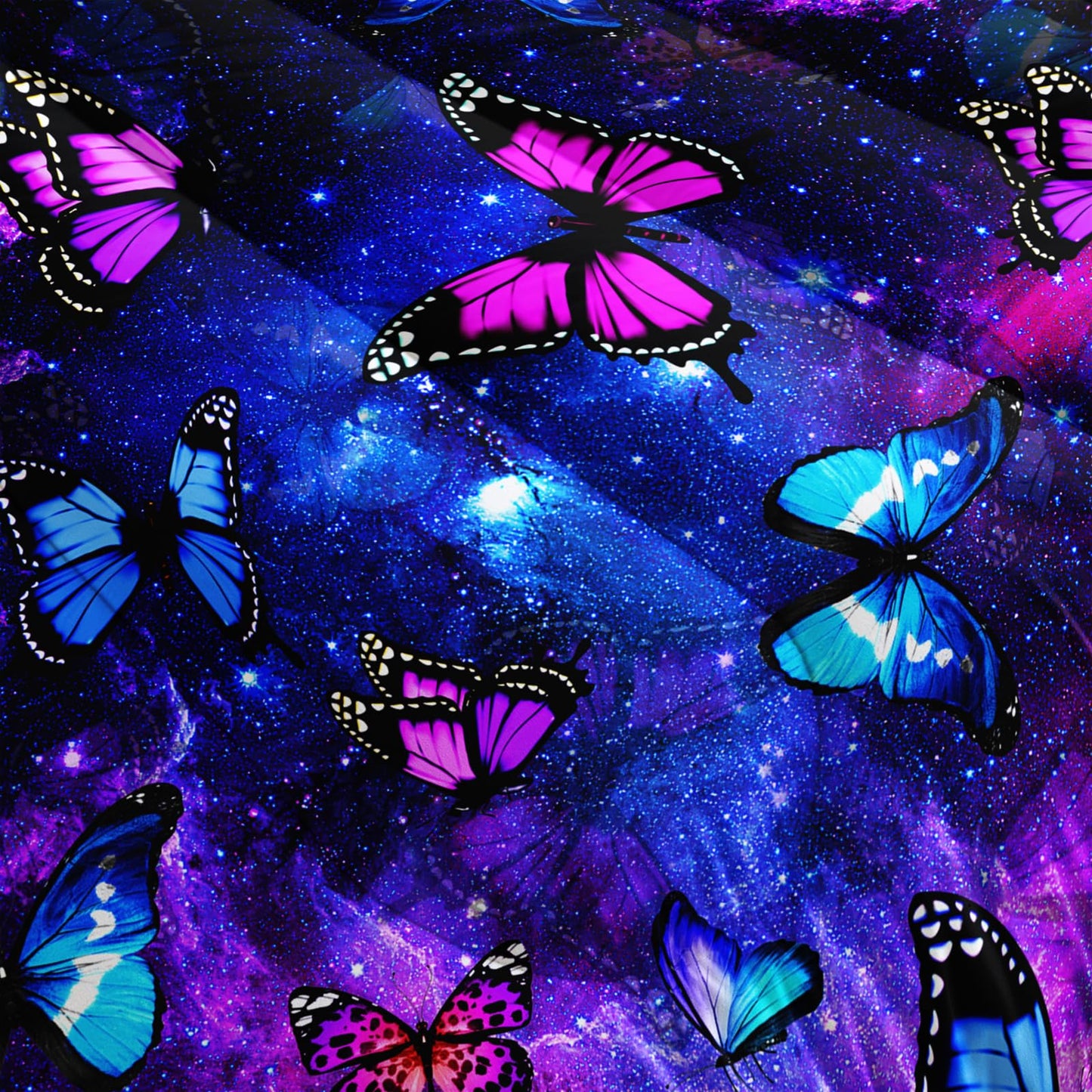 Nttopship Twin Size Galaxy Starry Sky Bedding Set, Violet Butterfly Comforter Set with 1 Comforter and 2 Pillowcases