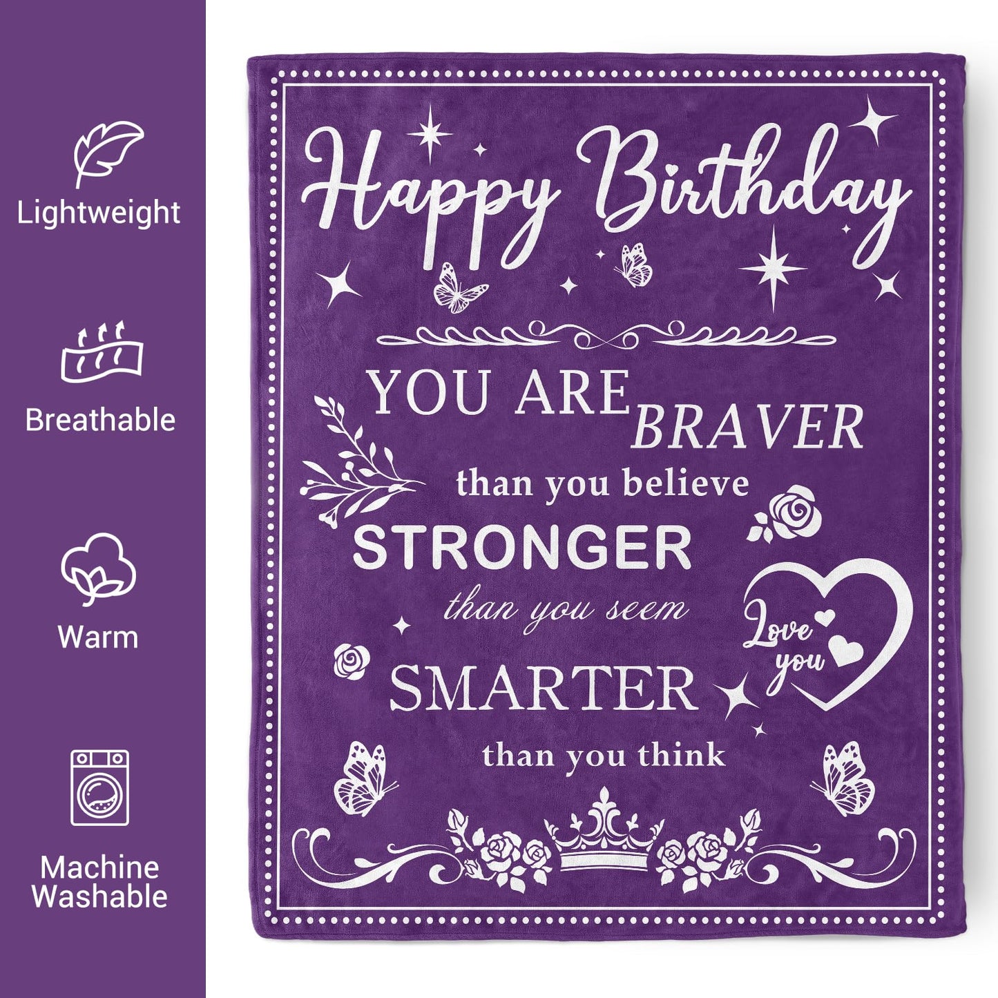 Levens Happy Birthday Gifts for Women Men Friendship 50"x60" Purple Happy Birthday Blanket Decor Women's Birthday Gifts Unique Bday Gift for Sister Mom Grandma Wife Her Him Soft Flannel Throw